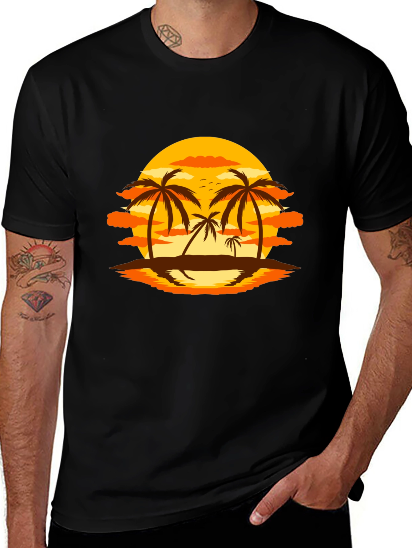 Sunset Palm Tree Graphic Black T-Shirt