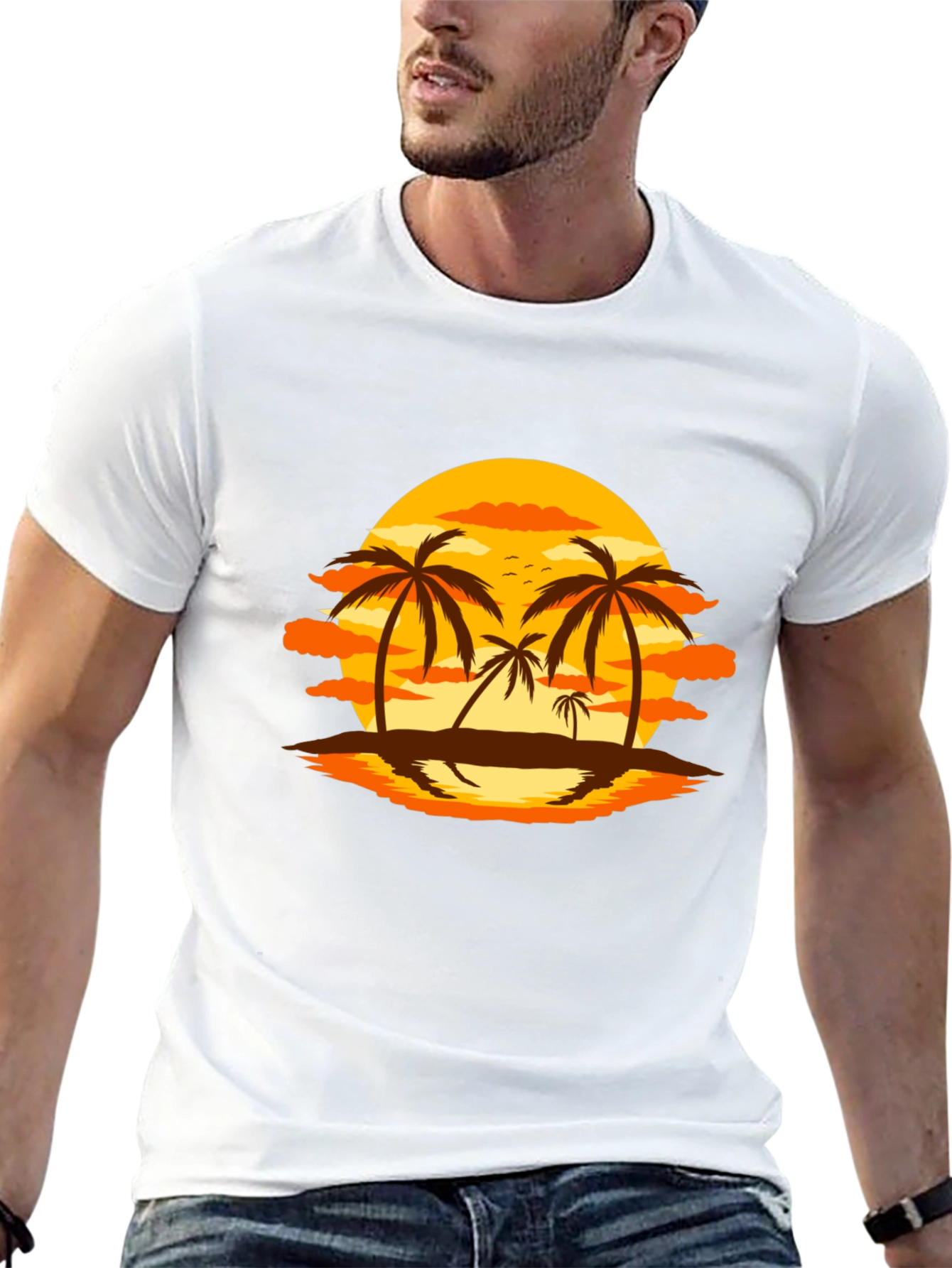 Sunset Palm Tree Graphic Black T-Shirt