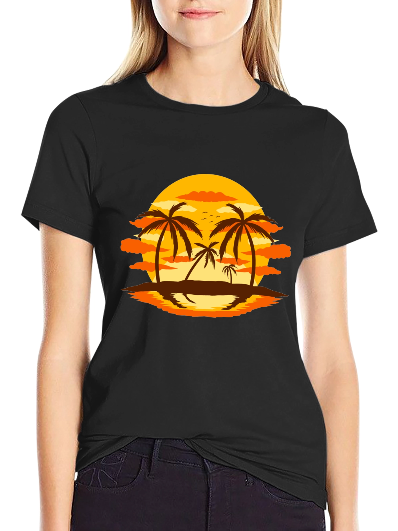 Sunset Palm Tree Graphic Black T-Shirt