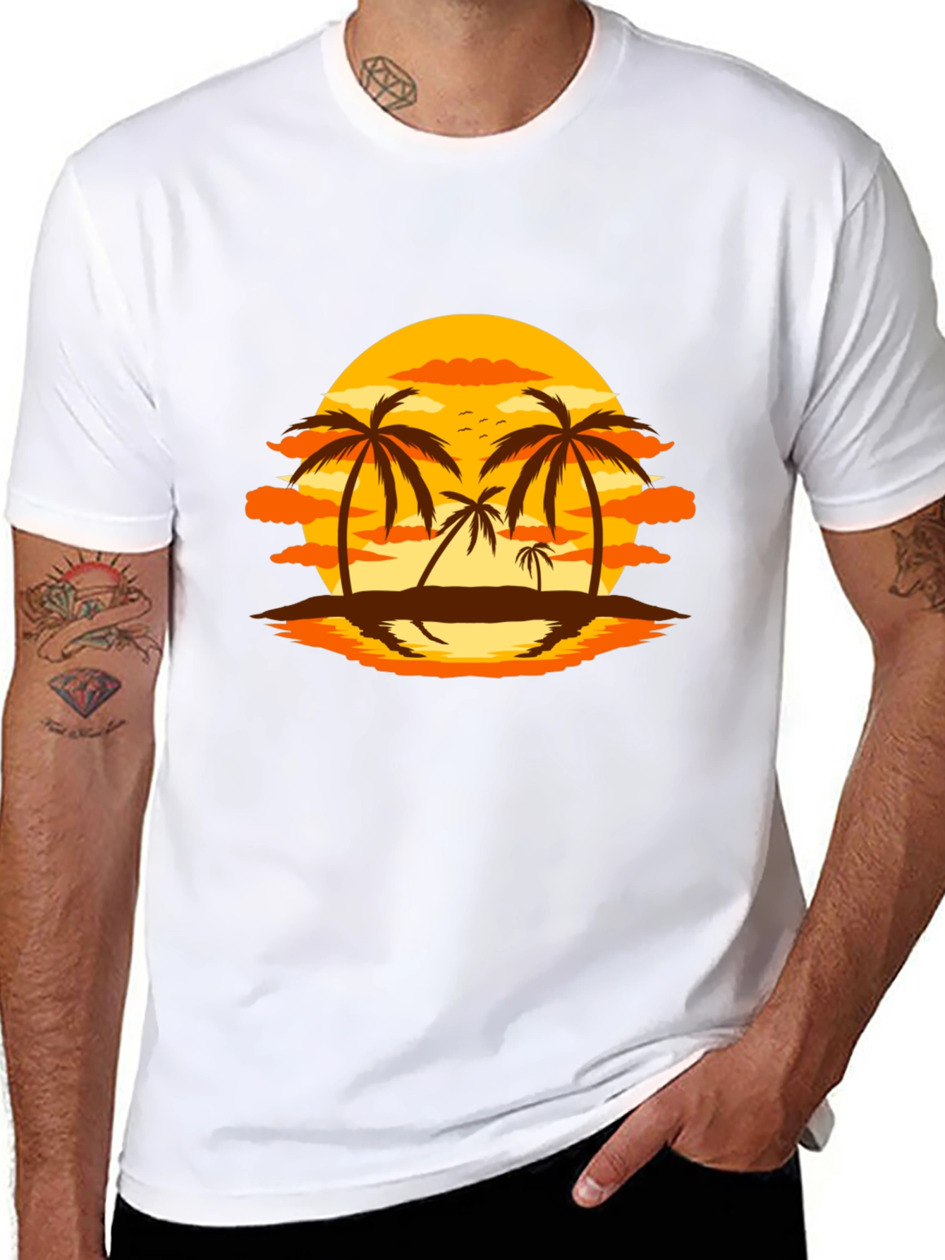Sunset Palm Tree Graphic Black T-Shirt