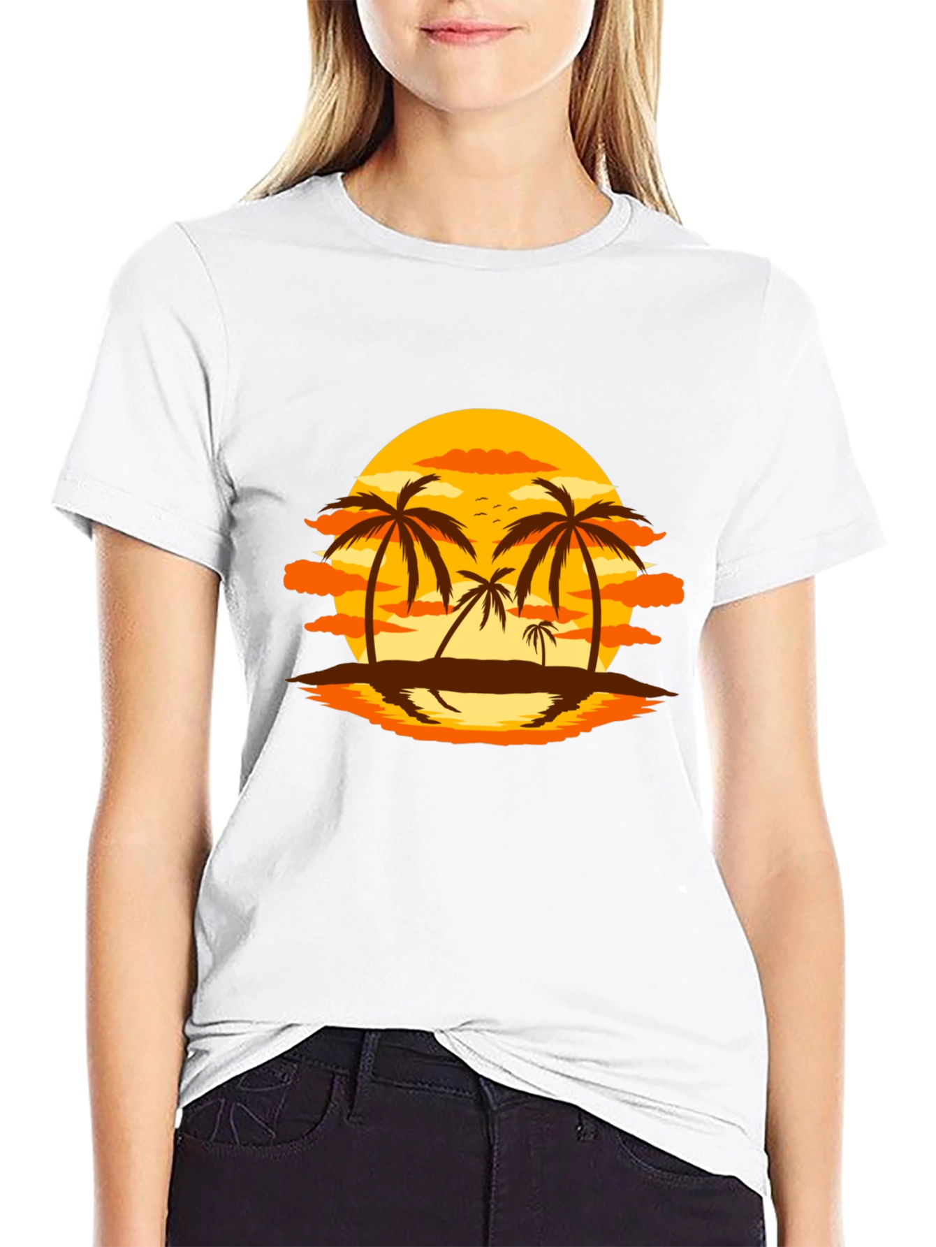 Sunset Palm Tree Graphic Black T-Shirt