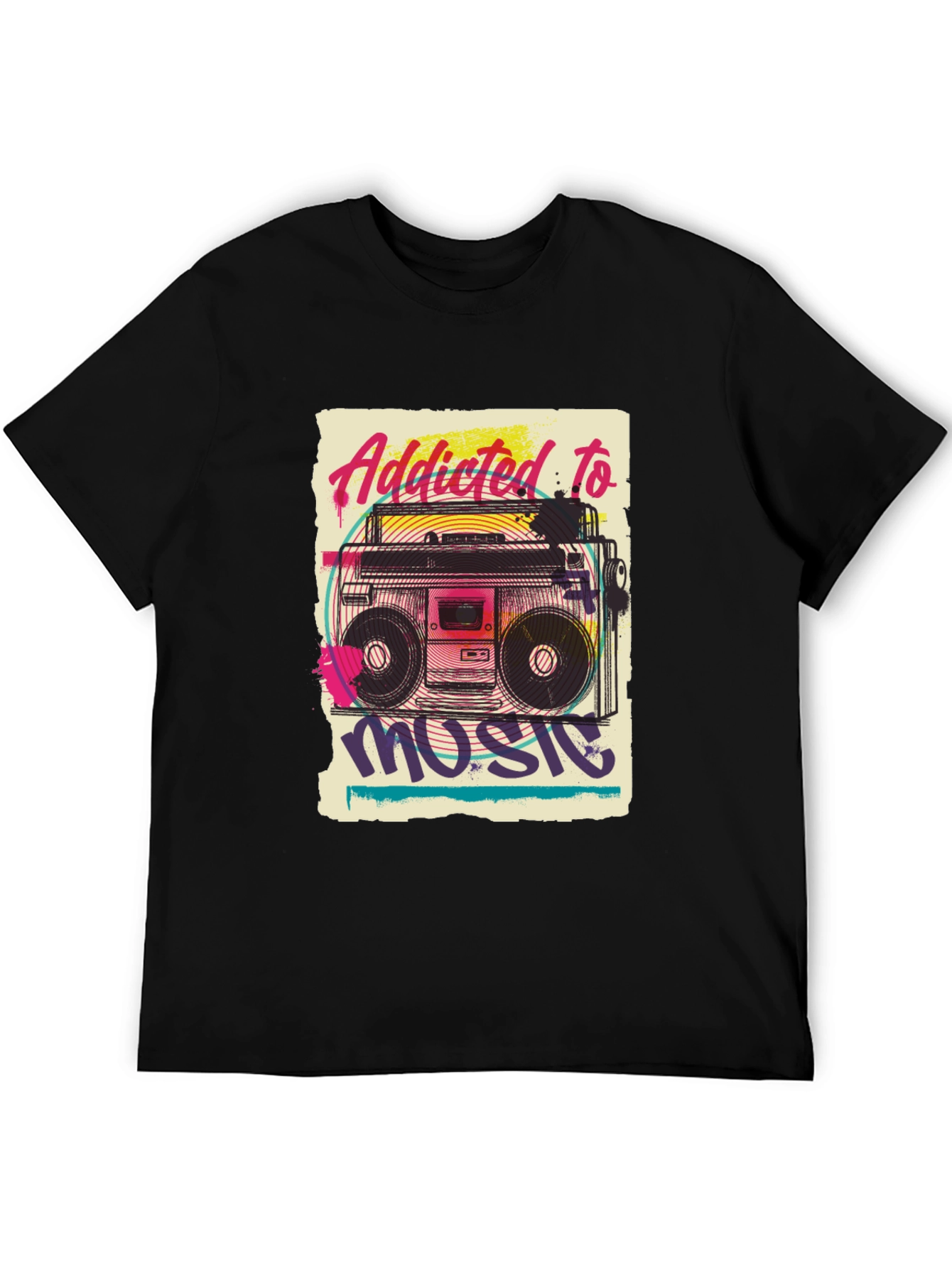 Addicted to Music Retro Boombox Graphic Tee