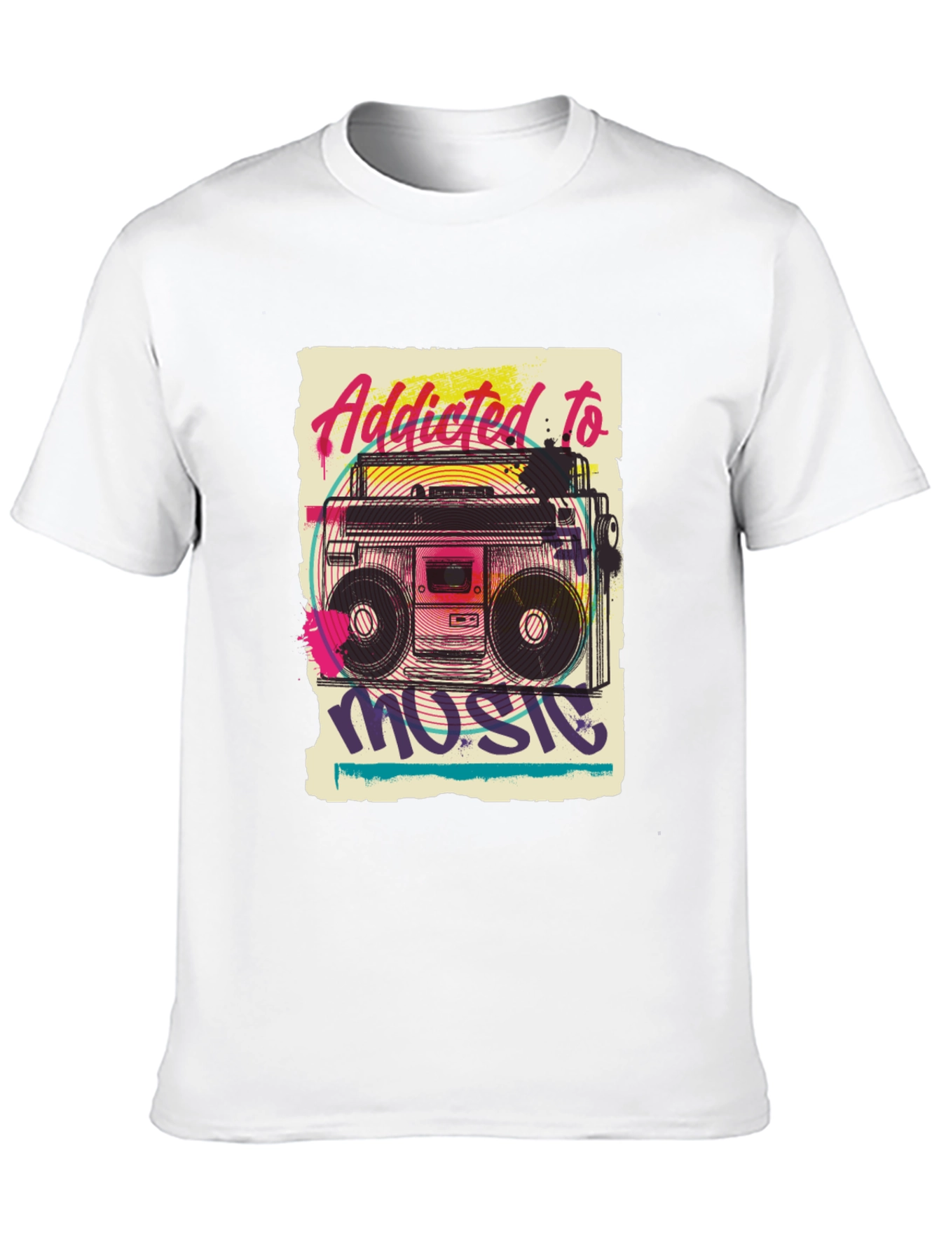 Addicted to Music Retro Boombox Graphic Tee