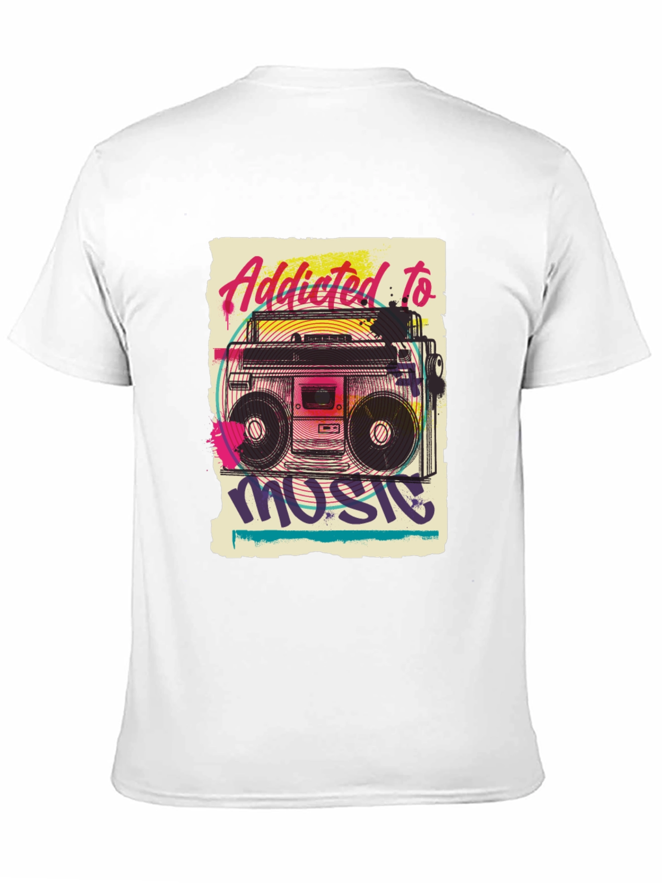 Addicted to Music Retro Boombox Graphic Tee