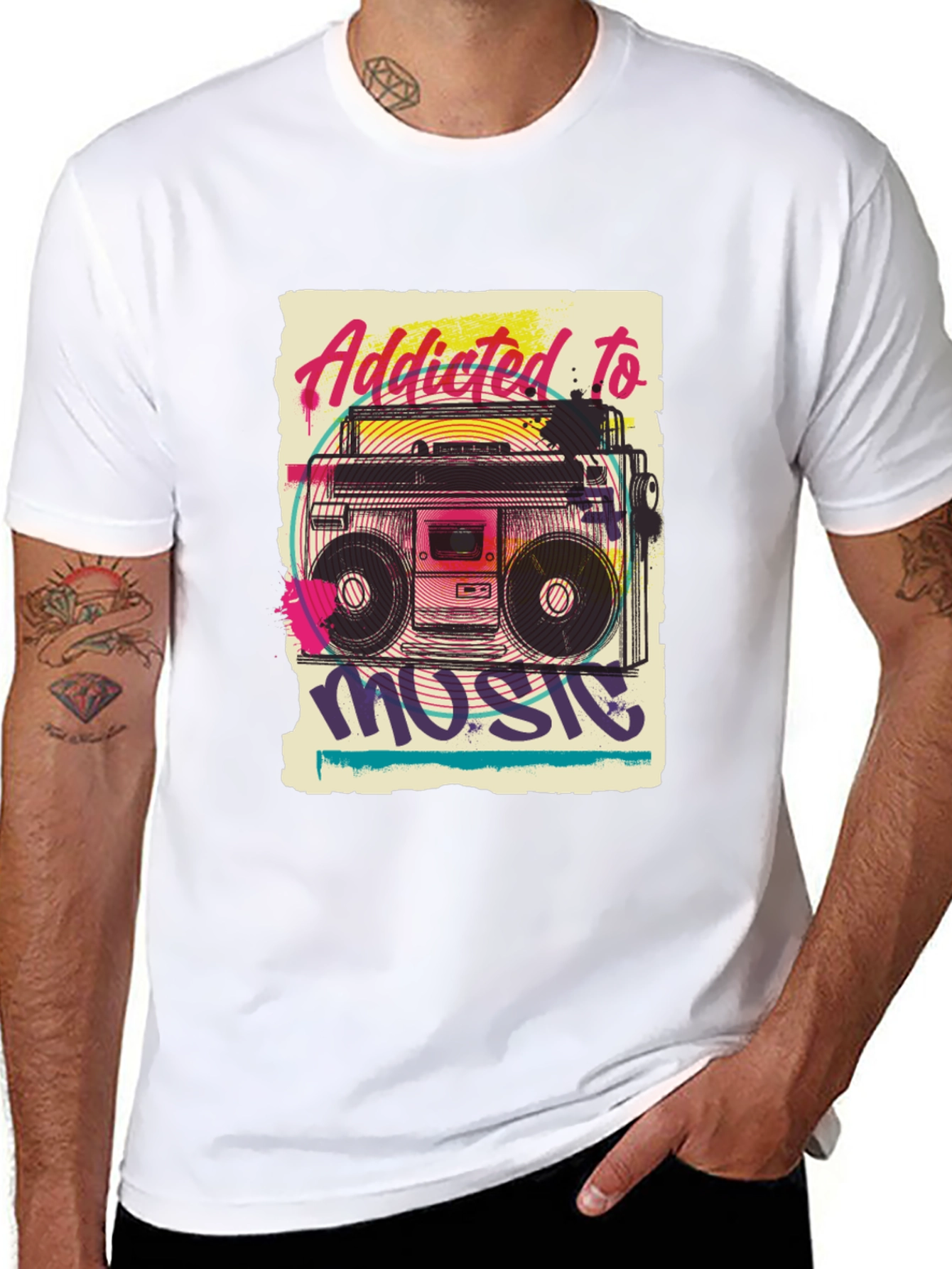 Addicted to Music Retro Boombox Graphic Tee