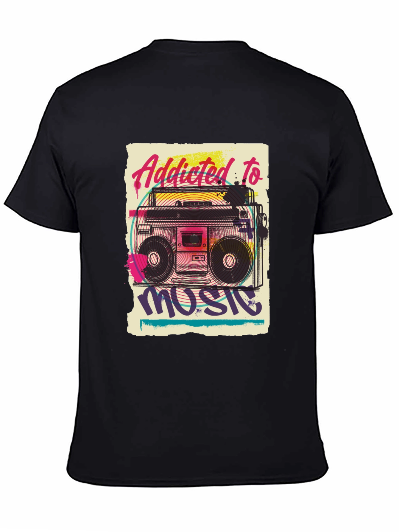 Addicted to Music Retro Boombox Graphic Tee