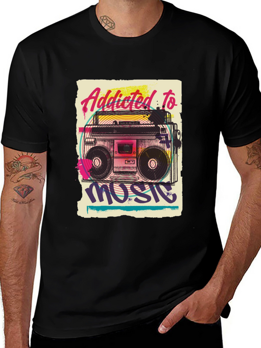 Addicted to Music Retro Boombox Graphic Tee