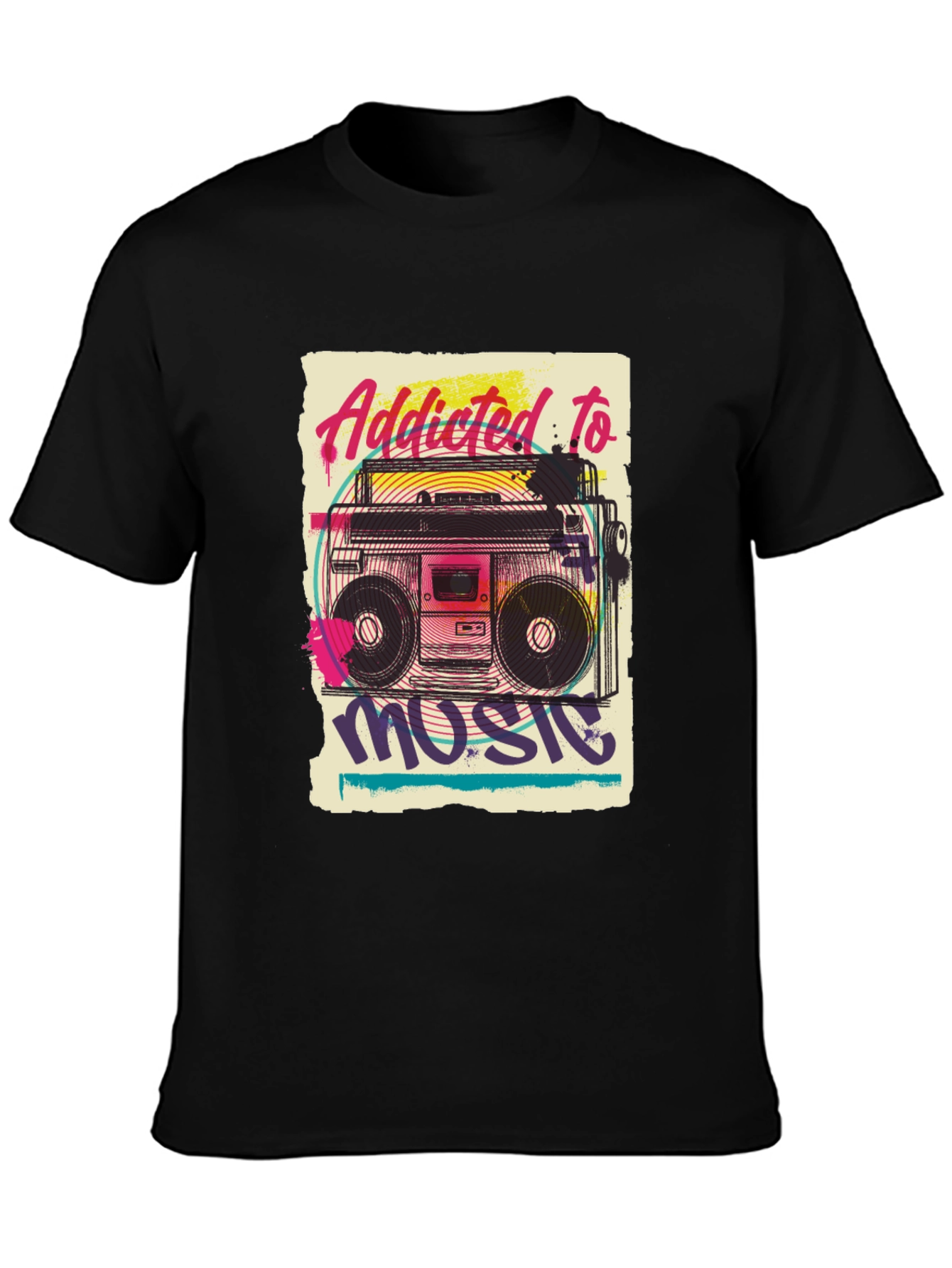 Addicted to Music Retro Boombox Graphic Tee