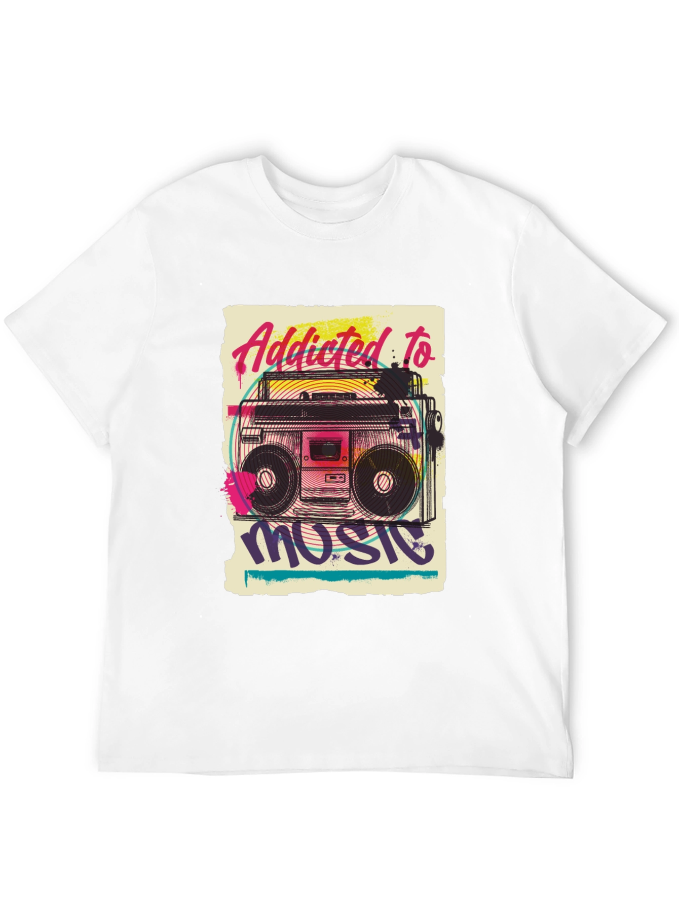Addicted to Music Retro Boombox Graphic Tee