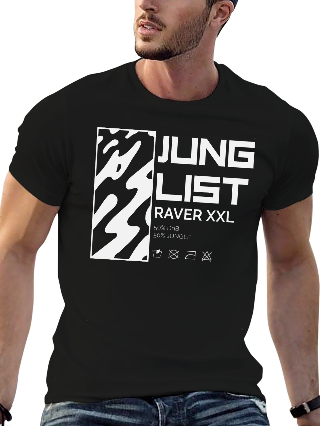 Junglist Raver XXL Black Graphic T-Shirt