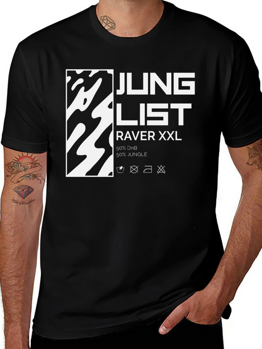 Junglist Raver XXL Black Graphic T-Shirt