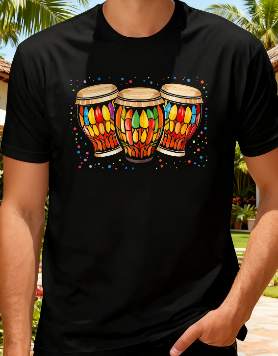 Colorful Percussion Graphic Tee for Music Enthusiasts