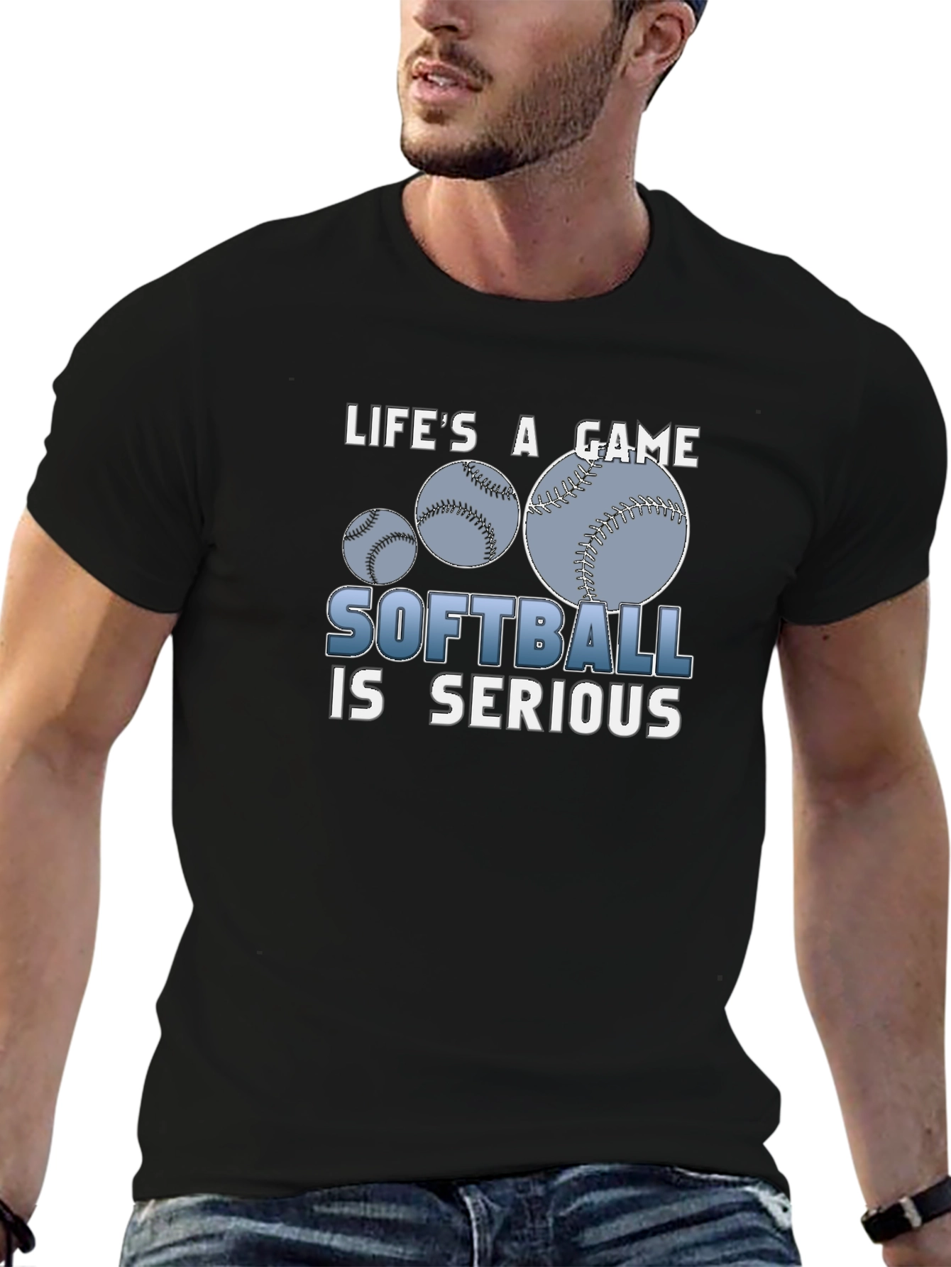 Lifes A Game Softball Is Serious Black T-Shirt
