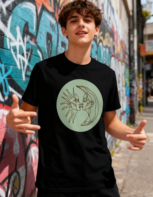 Ethereal Celestial Kiss T-Shirt with Green Circle Accent