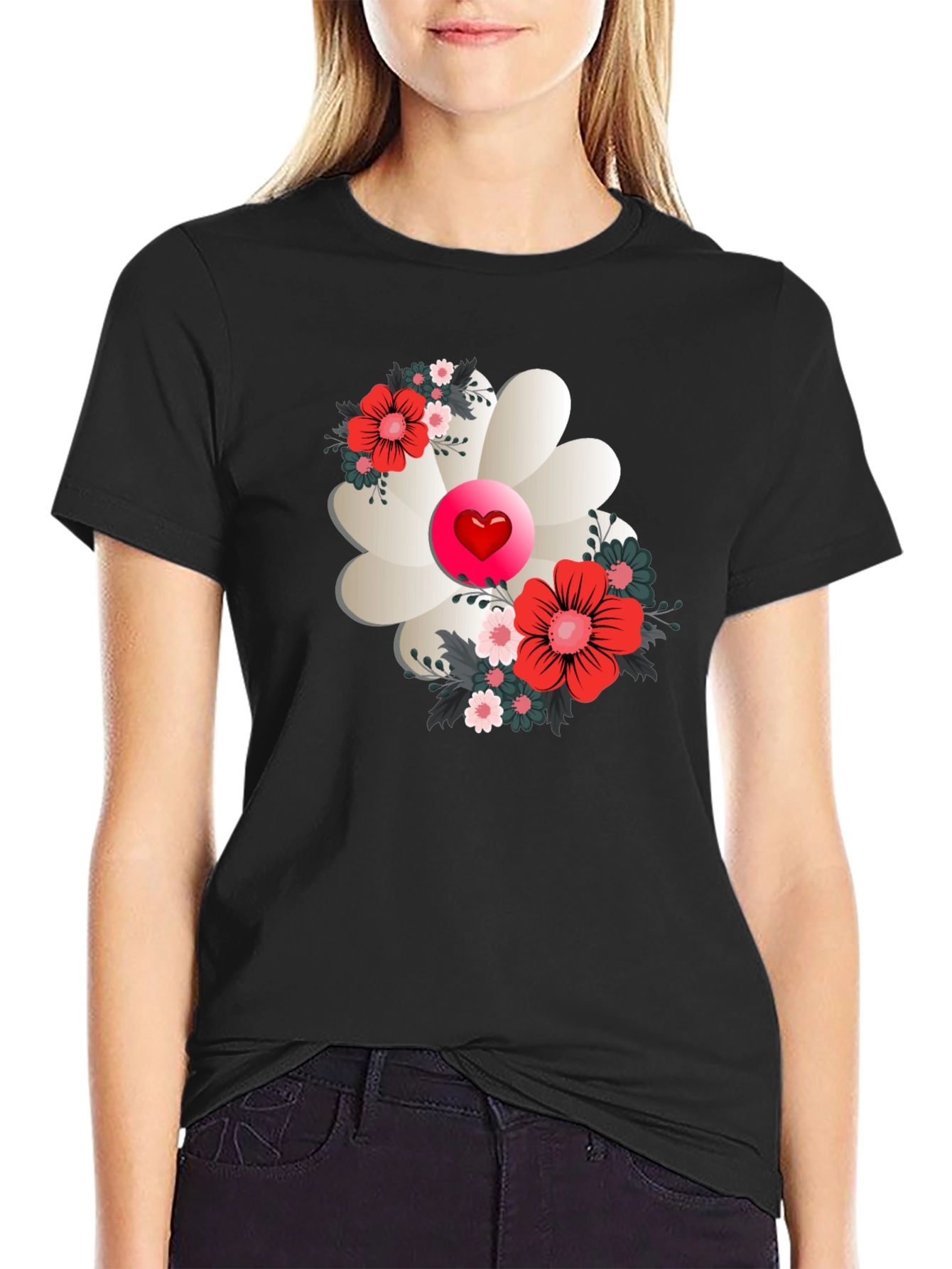 Floral Heart Tee - Stylish Graphic Print Shirt