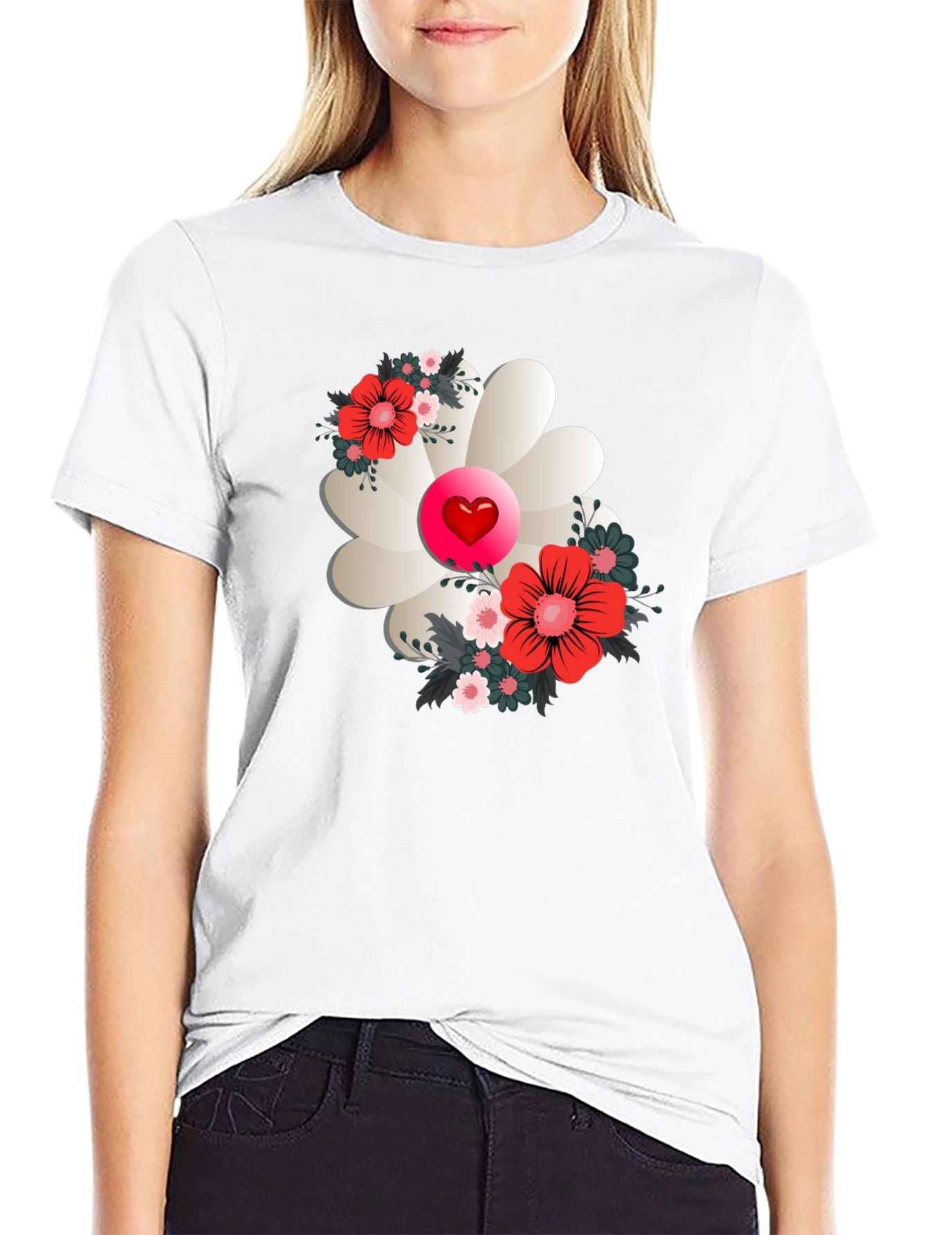 Floral Heart Tee - Stylish Graphic Print Shirt
