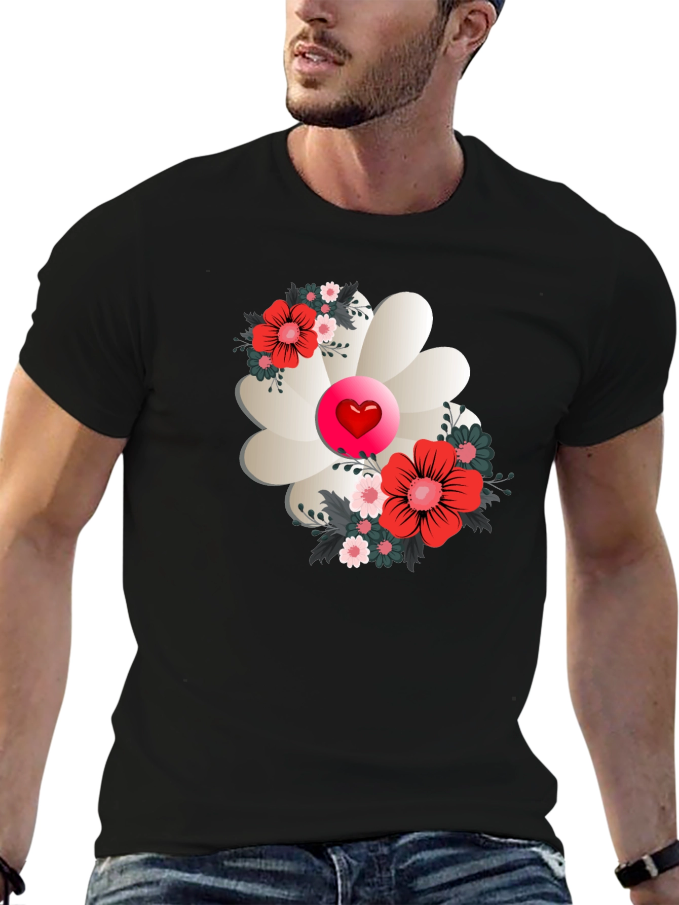 Floral Heart Tee - Stylish Graphic Print Shirt