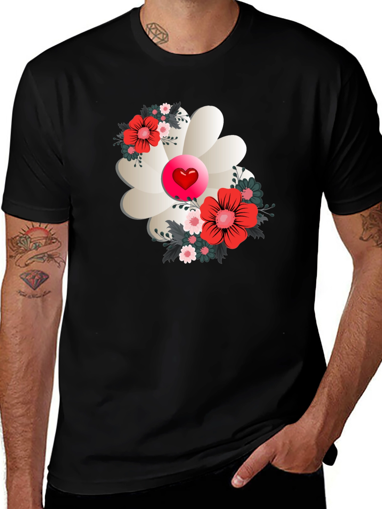 Floral Heart Tee - Stylish Graphic Print Shirt