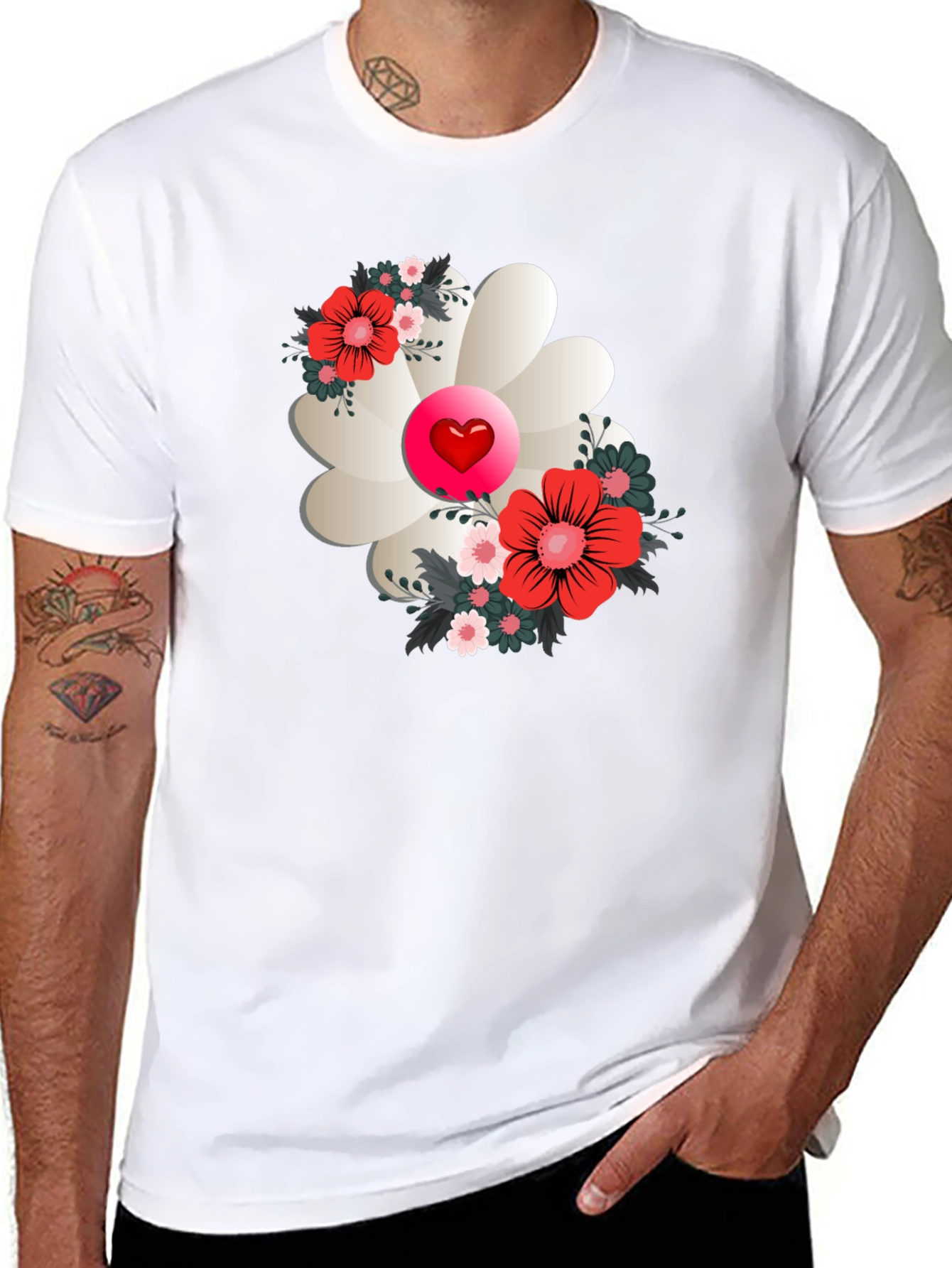 Floral Heart Tee - Stylish Graphic Print Shirt