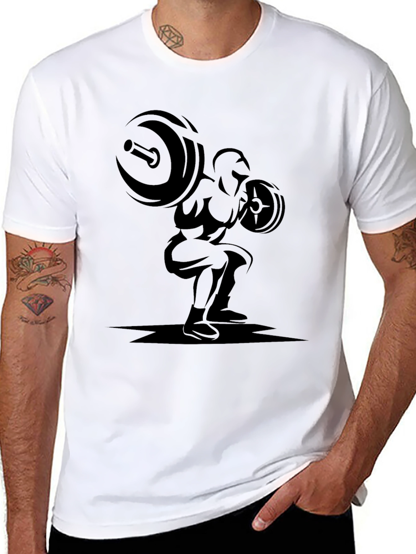 Mens Black Graphic T-Shirt - Weightlifter Design
