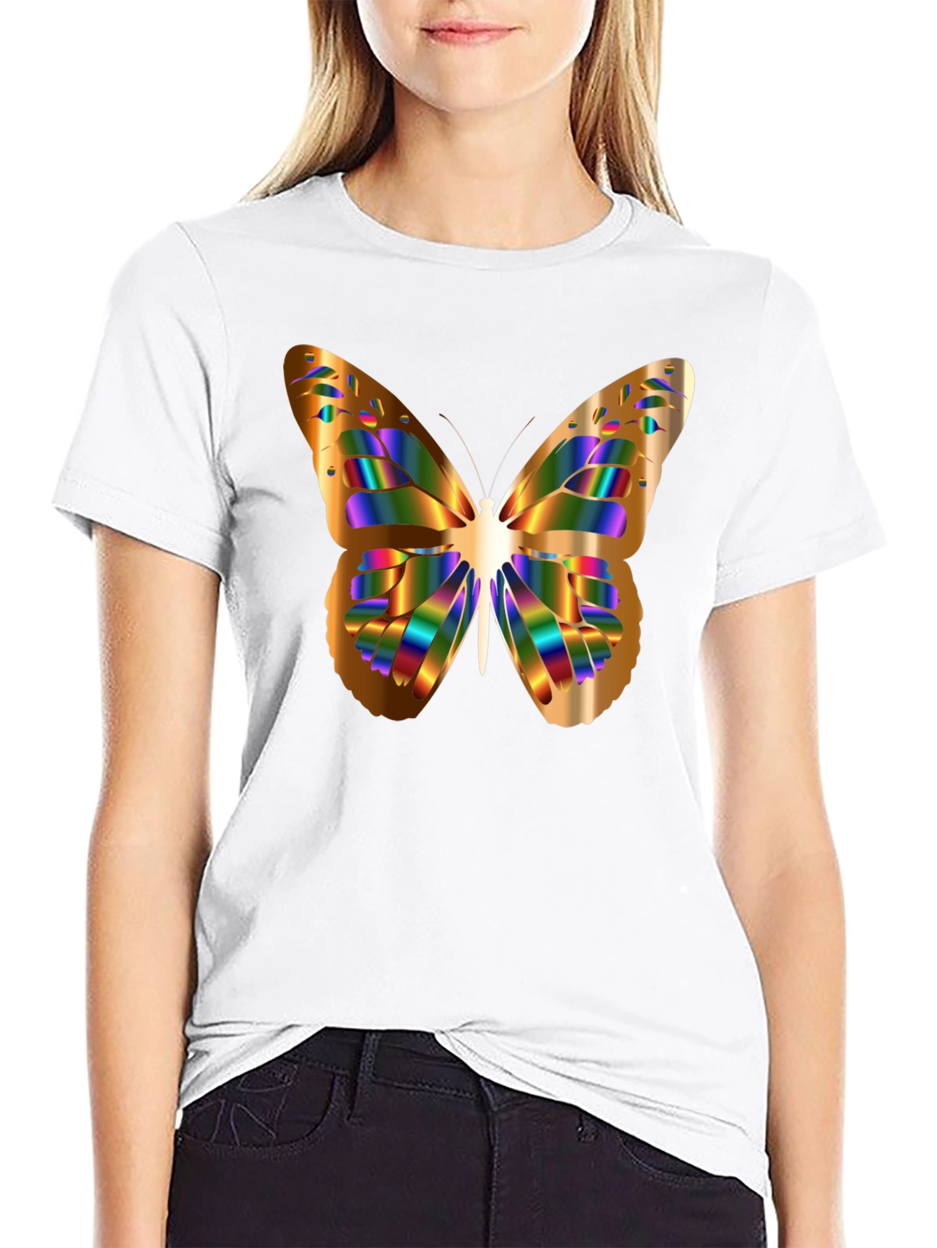 Butterfly Graphic Print Black T-Shirt