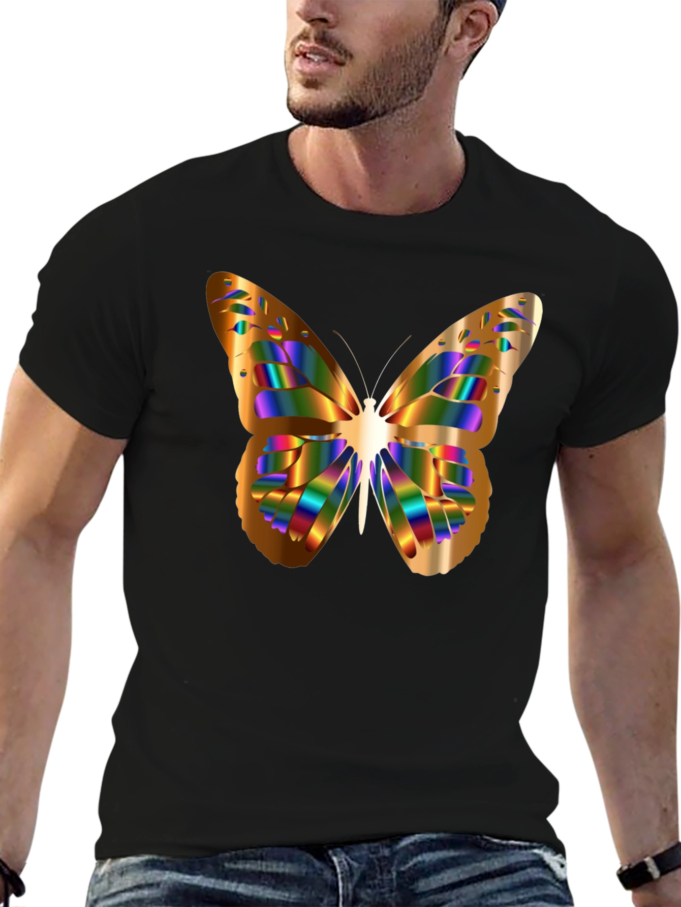 Butterfly Graphic Print Black T-Shirt