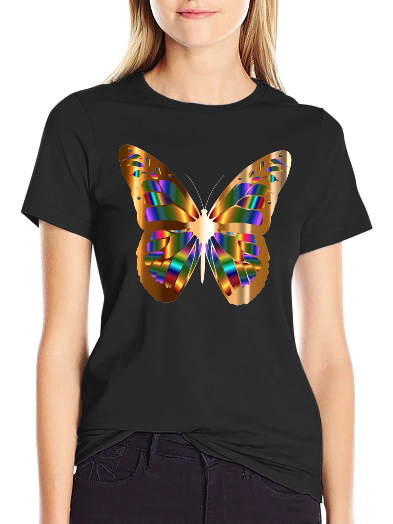 Butterfly Graphic Print Black T-Shirt