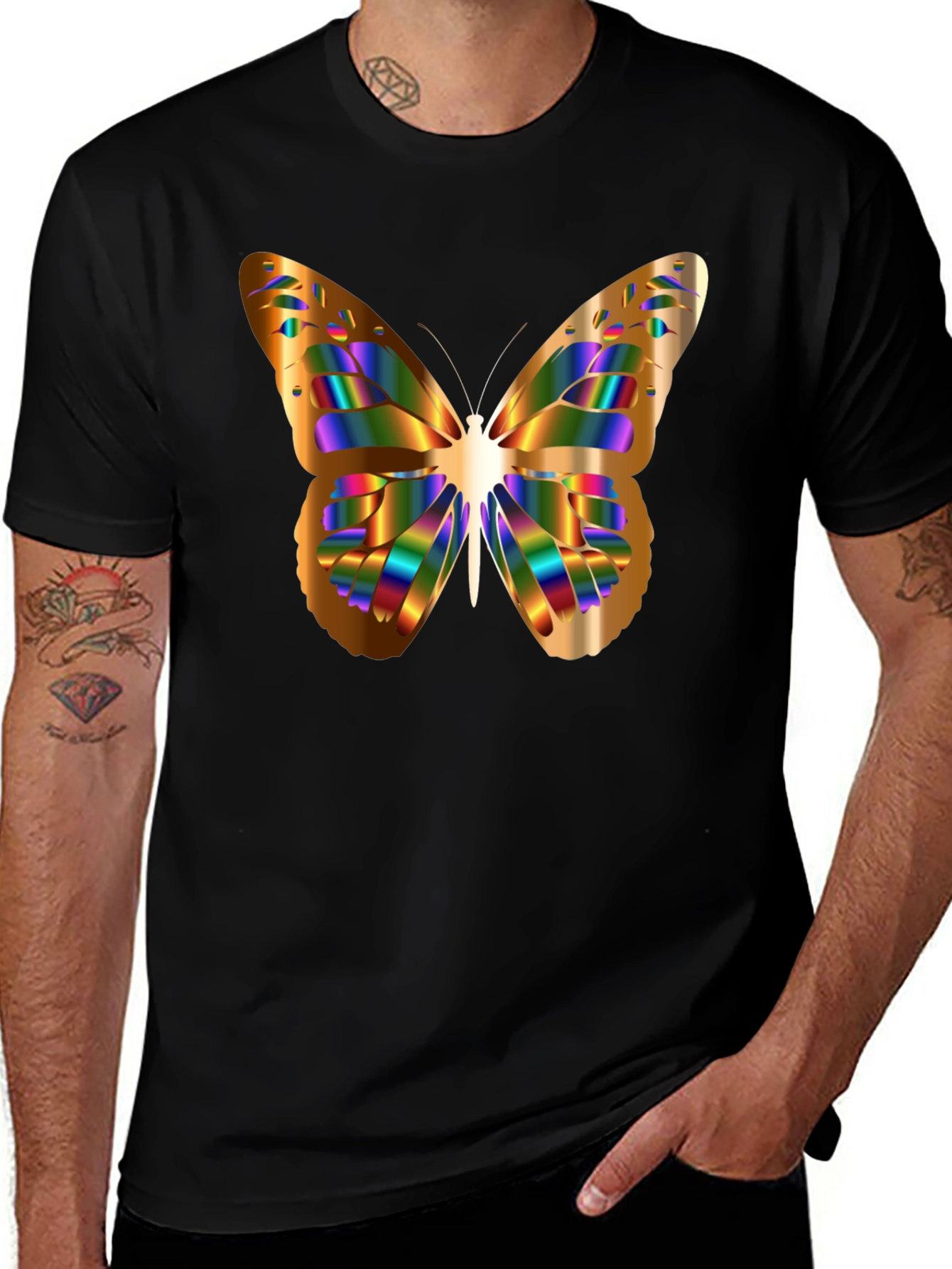 Butterfly Graphic Print Black T-Shirt