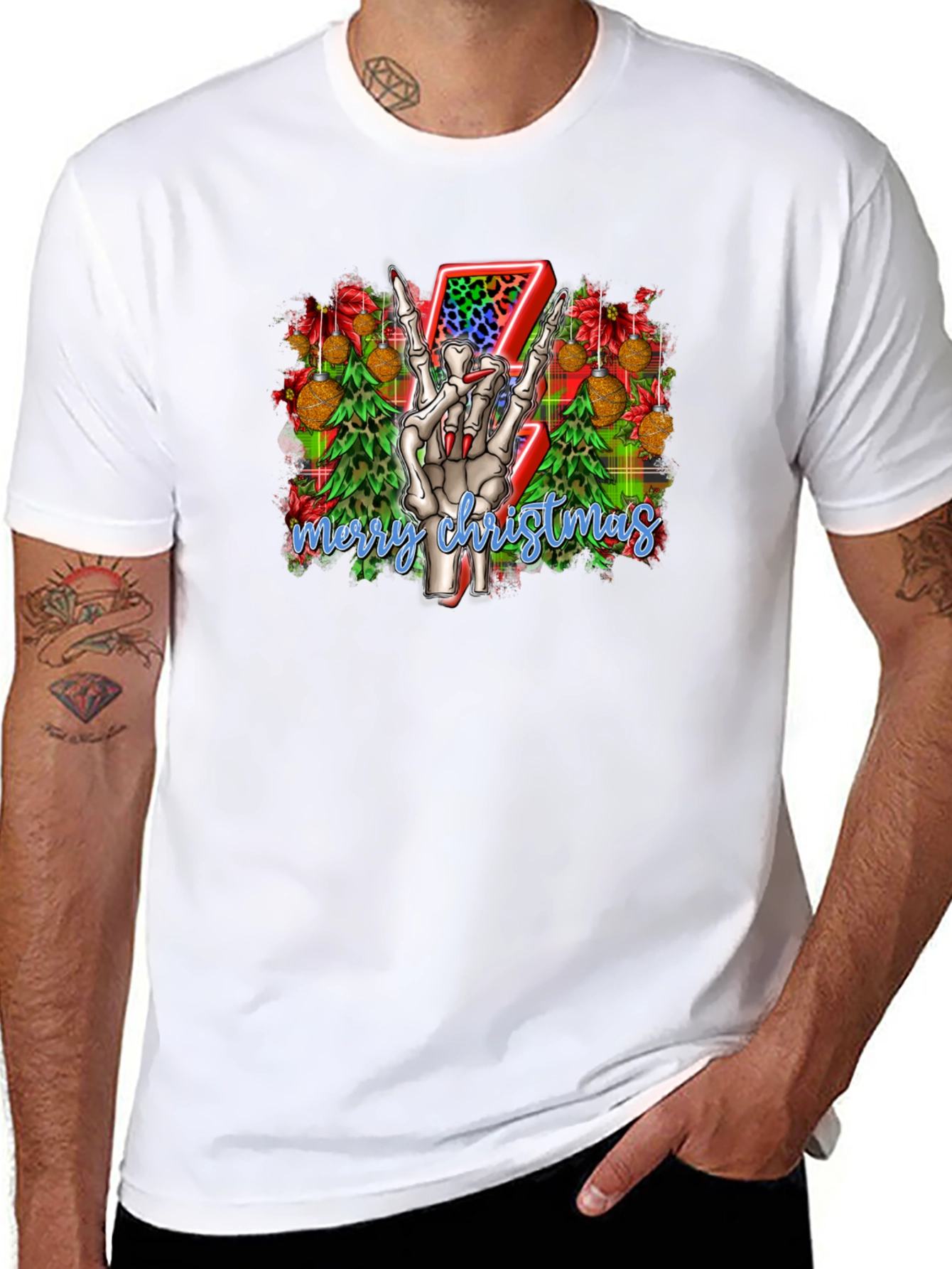 Rock On Skeleton Christmas T-Shirt