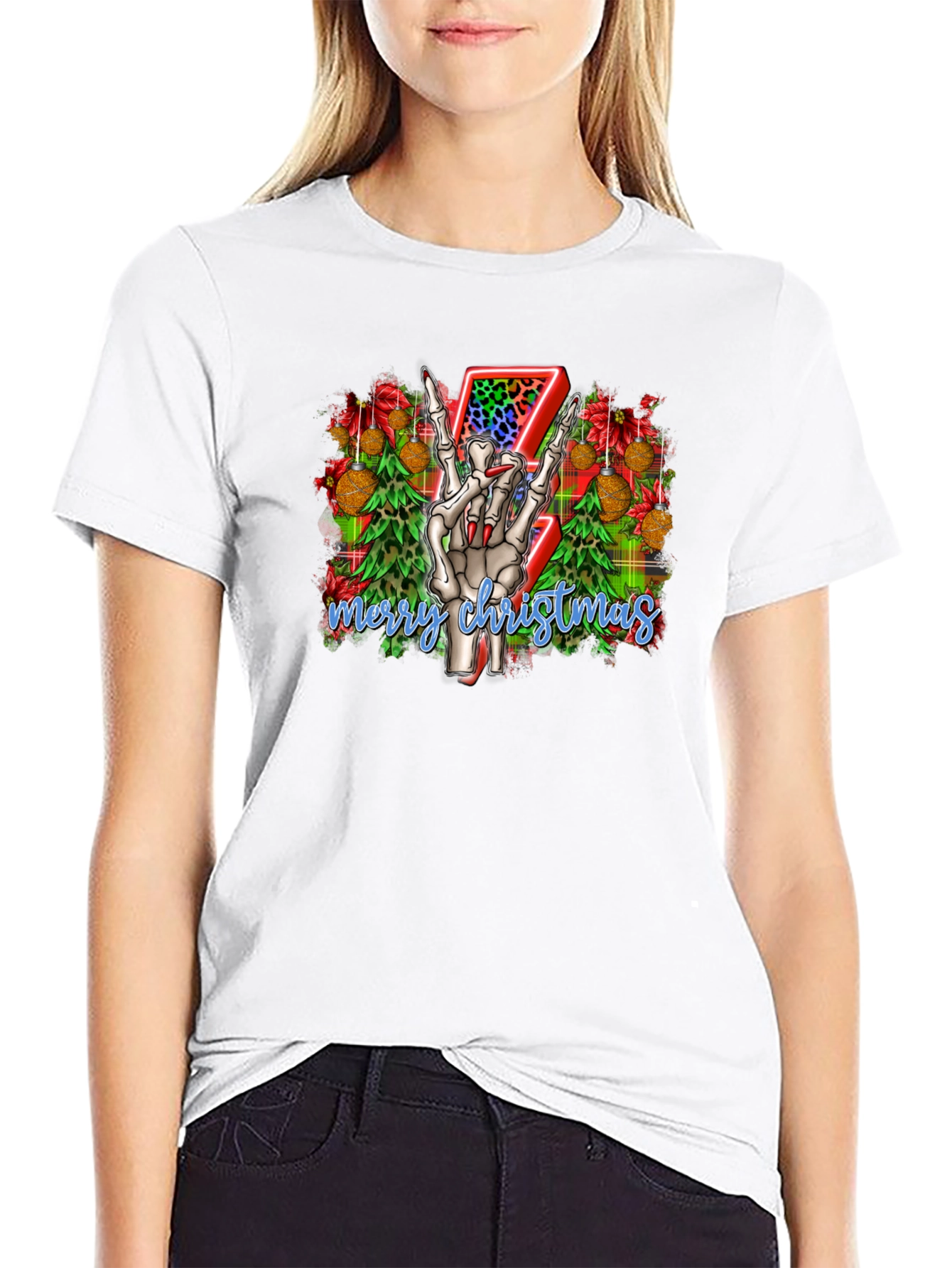 Rock On Skeleton Christmas T-Shirt