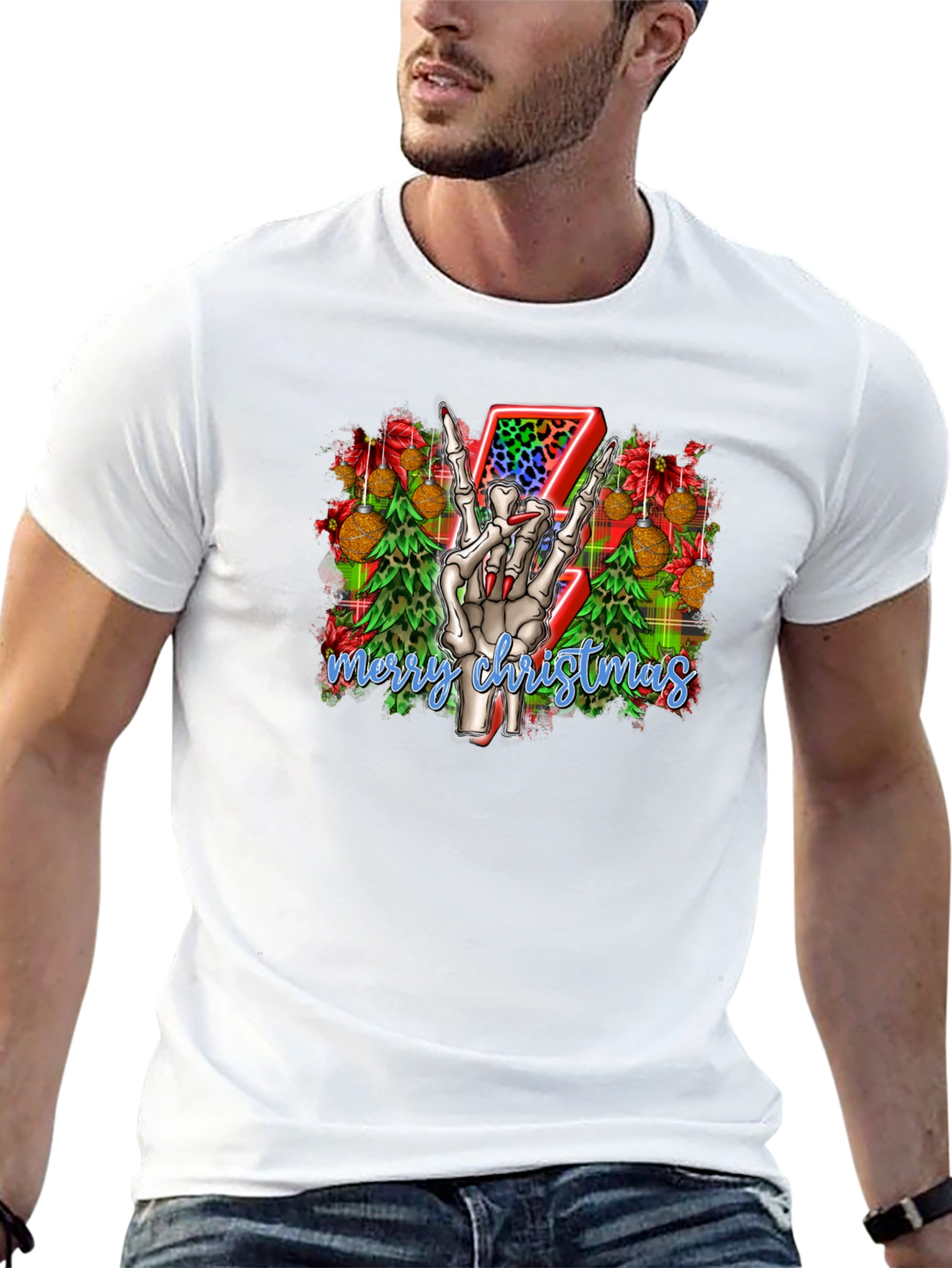 Rock On Skeleton Christmas T-Shirt