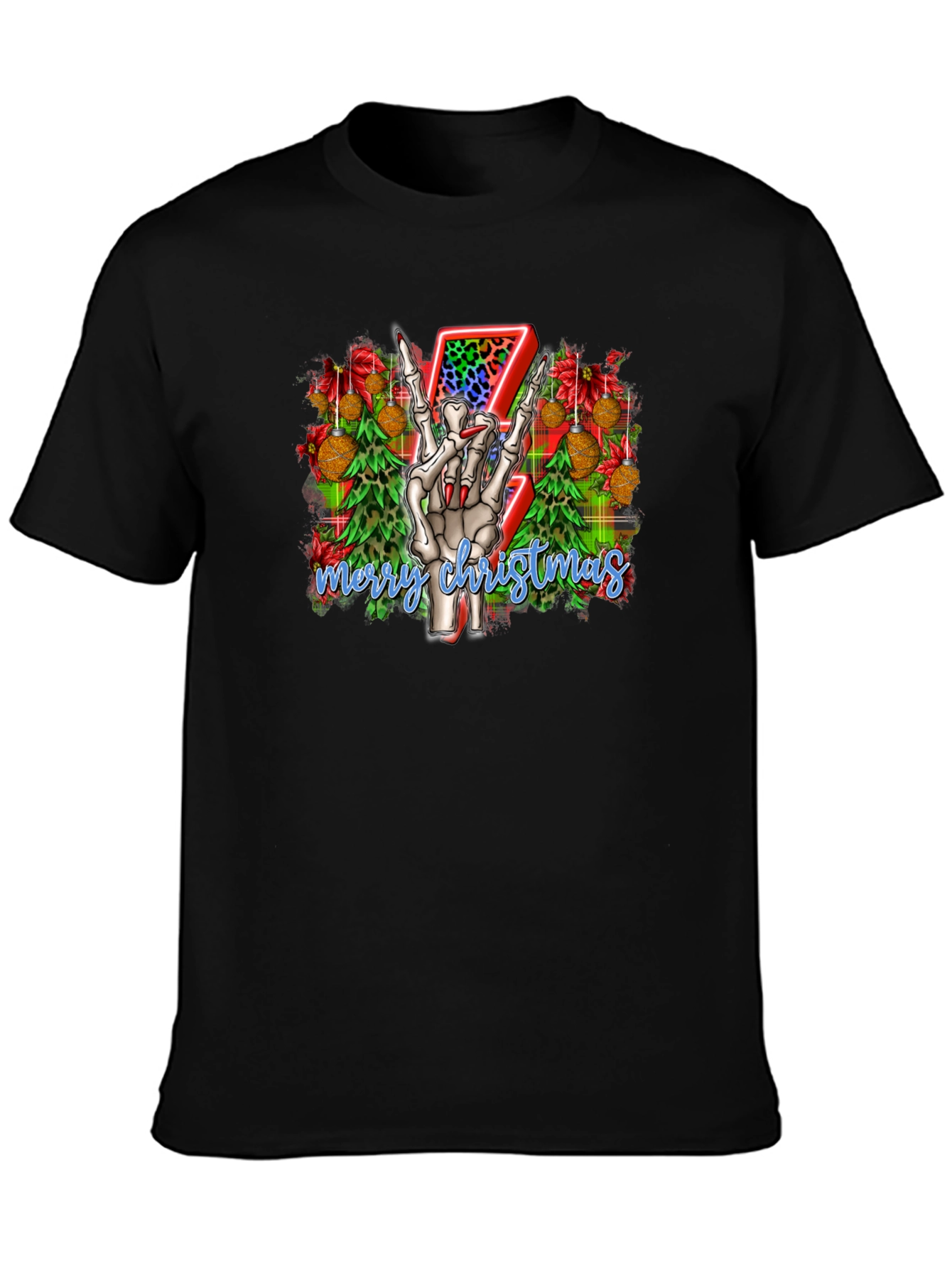 Rock On Skeleton Christmas T-Shirt