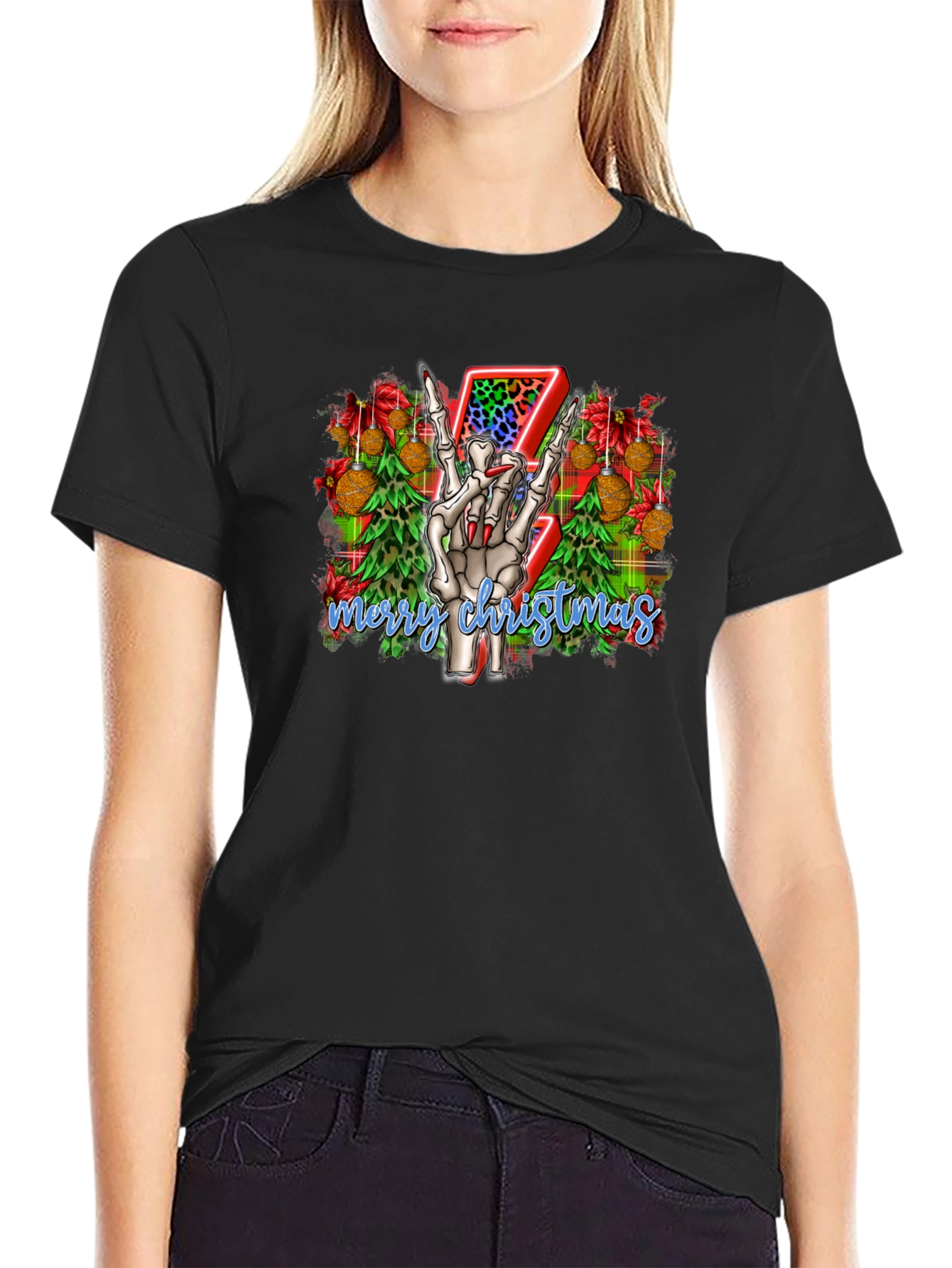 Rock On Skeleton Christmas T-Shirt