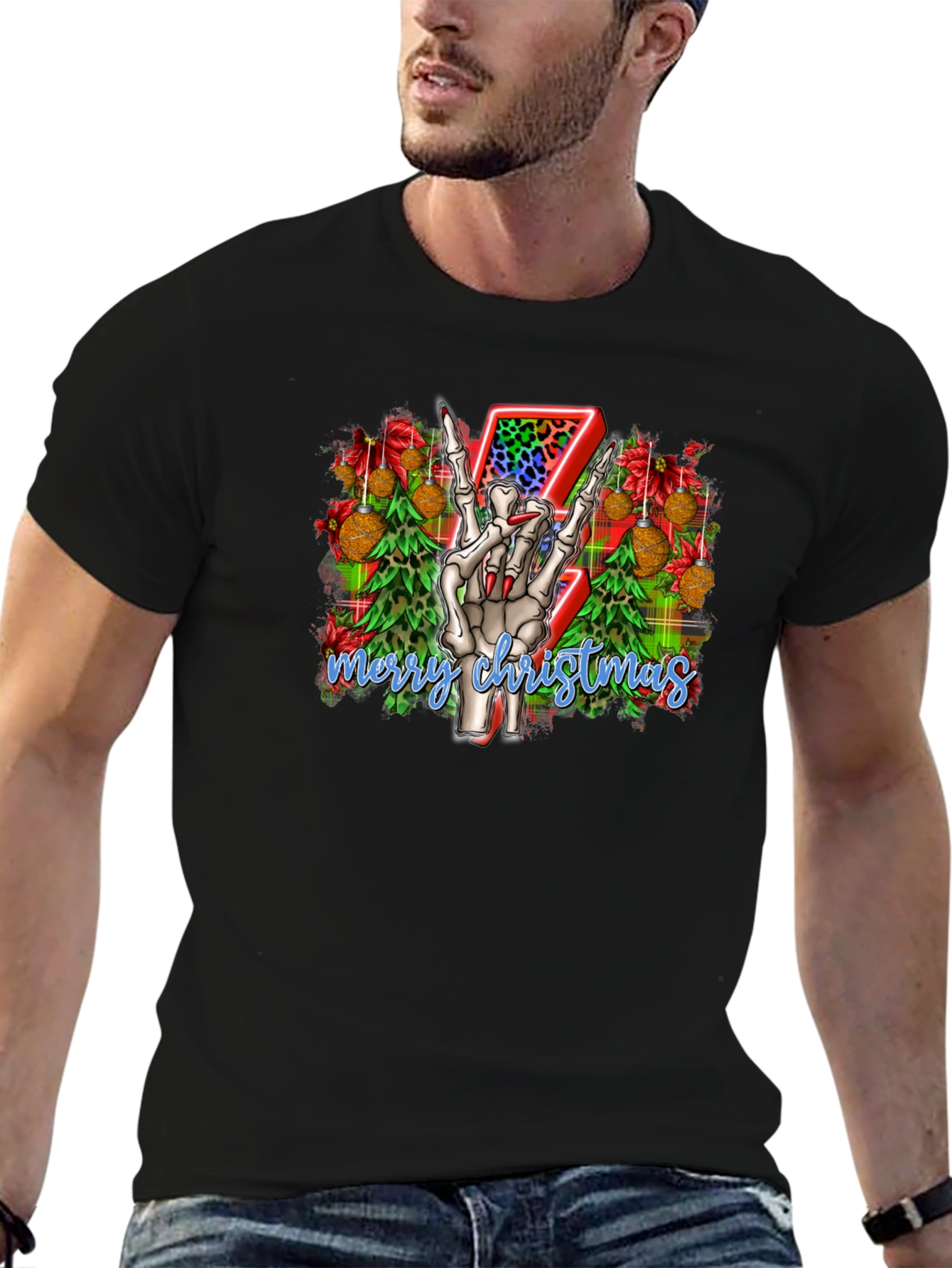 Rock On Skeleton Christmas T-Shirt