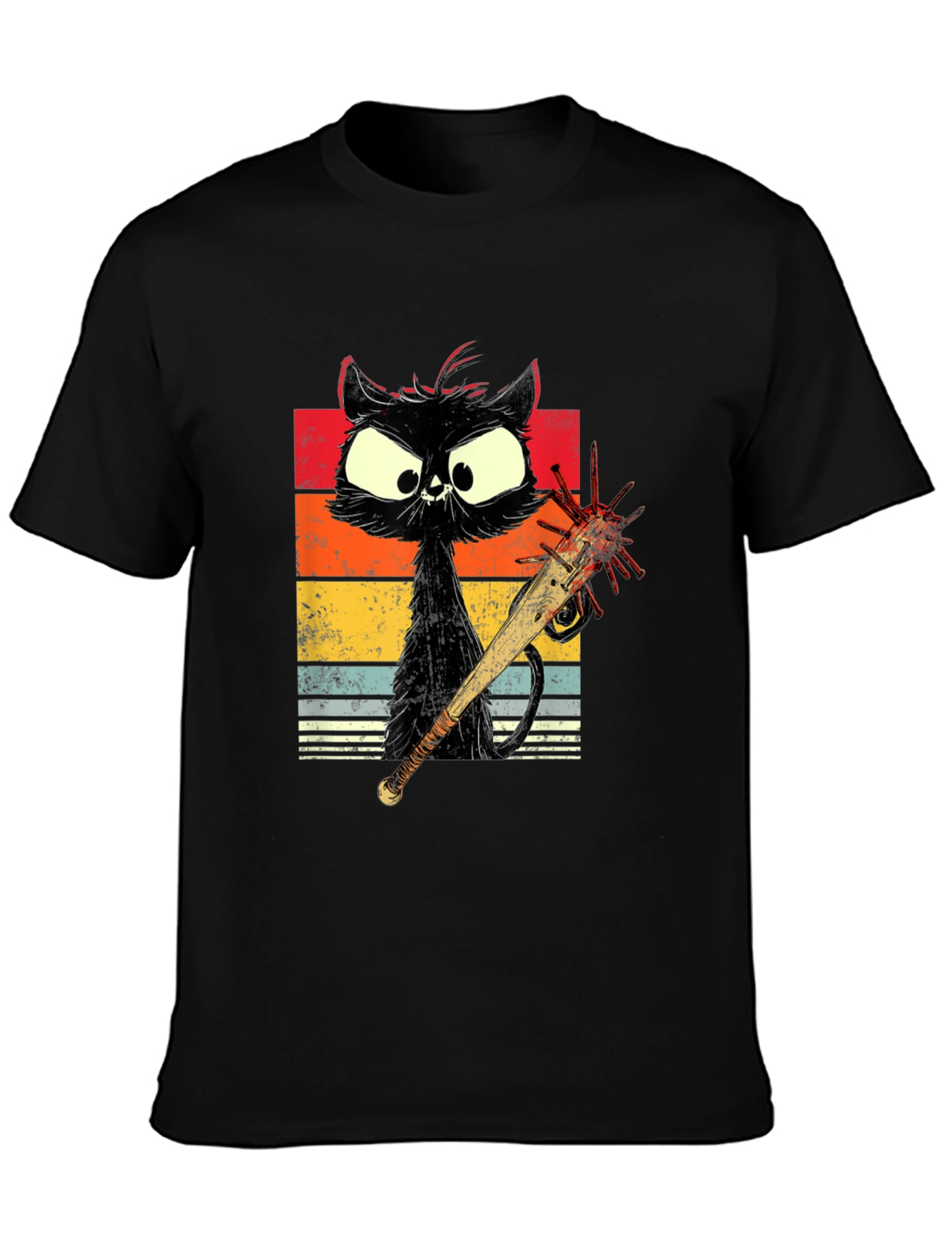 Zombie Cat Baseball Bat Graphic Tee