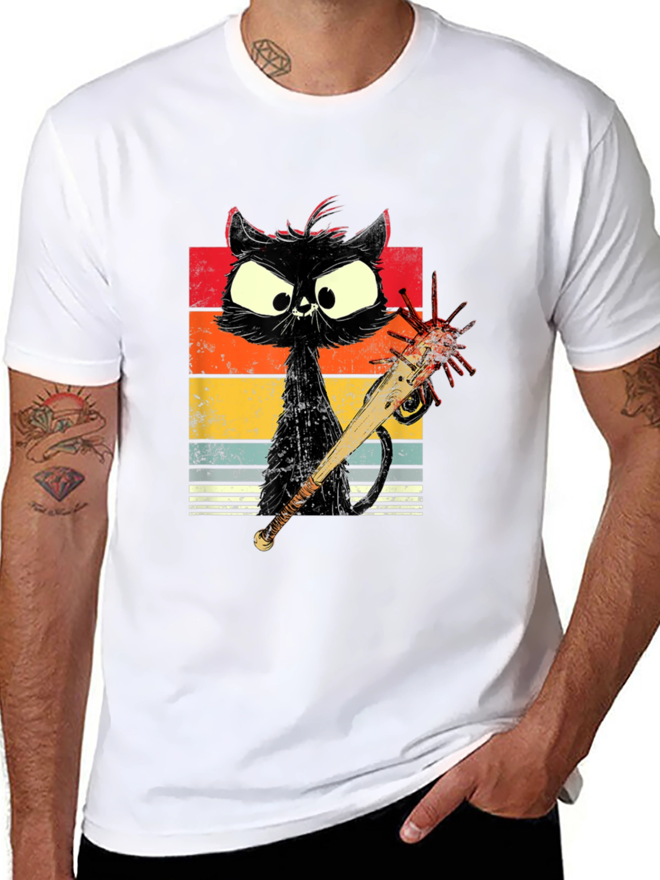 Zombie Cat Baseball Bat Graphic Tee