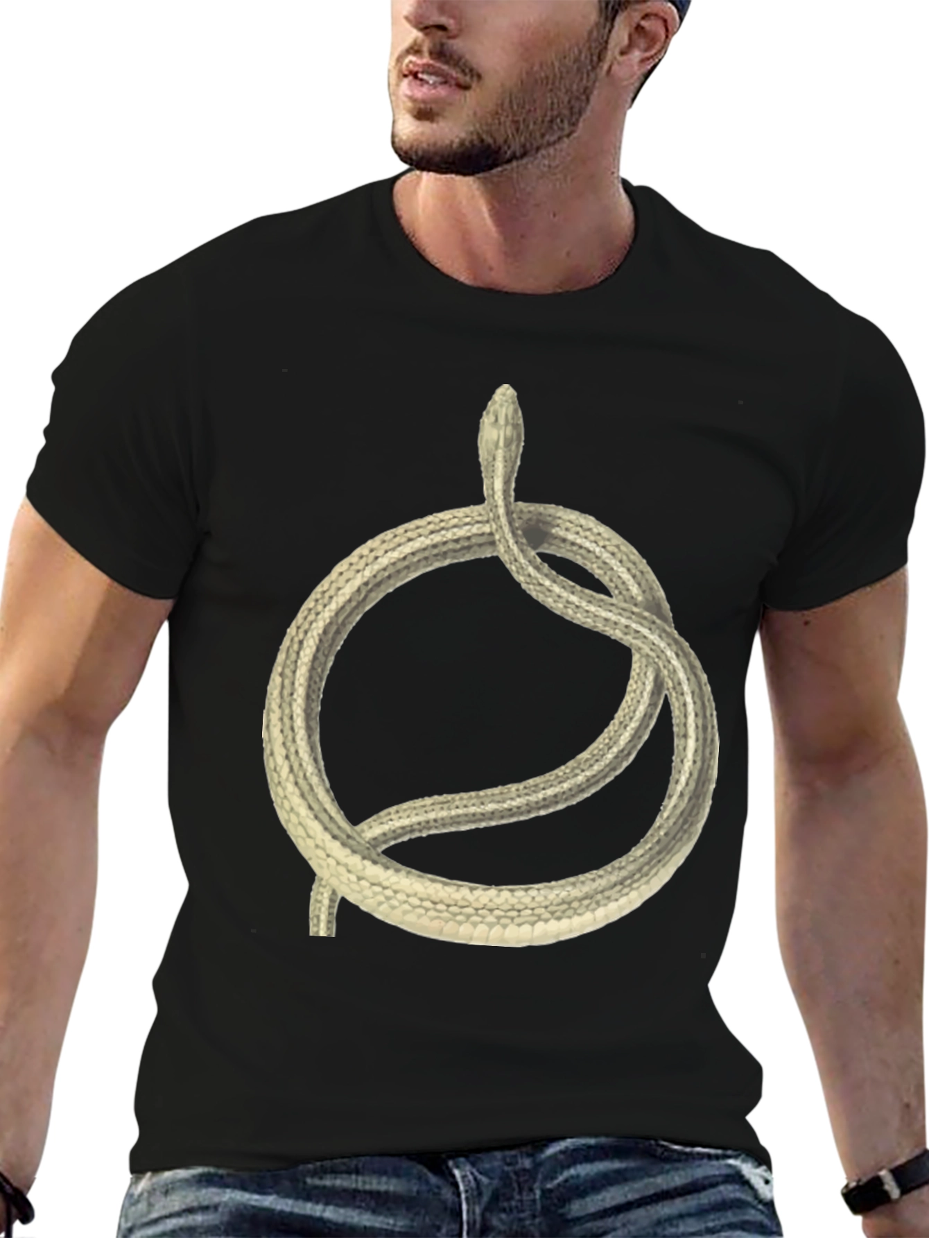 Ouroboros Snake Graphic Tee - Black Cotton T-Shirt