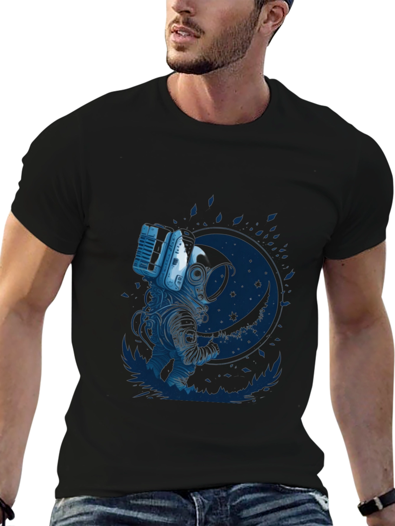 Astronaut Moon Graphic T-Shirt - Black
