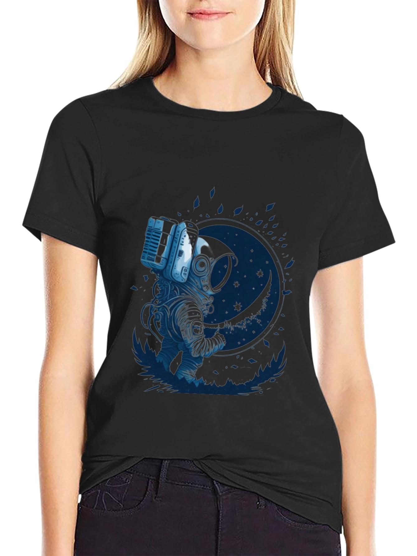 Astronaut Moon Graphic T-Shirt - Black