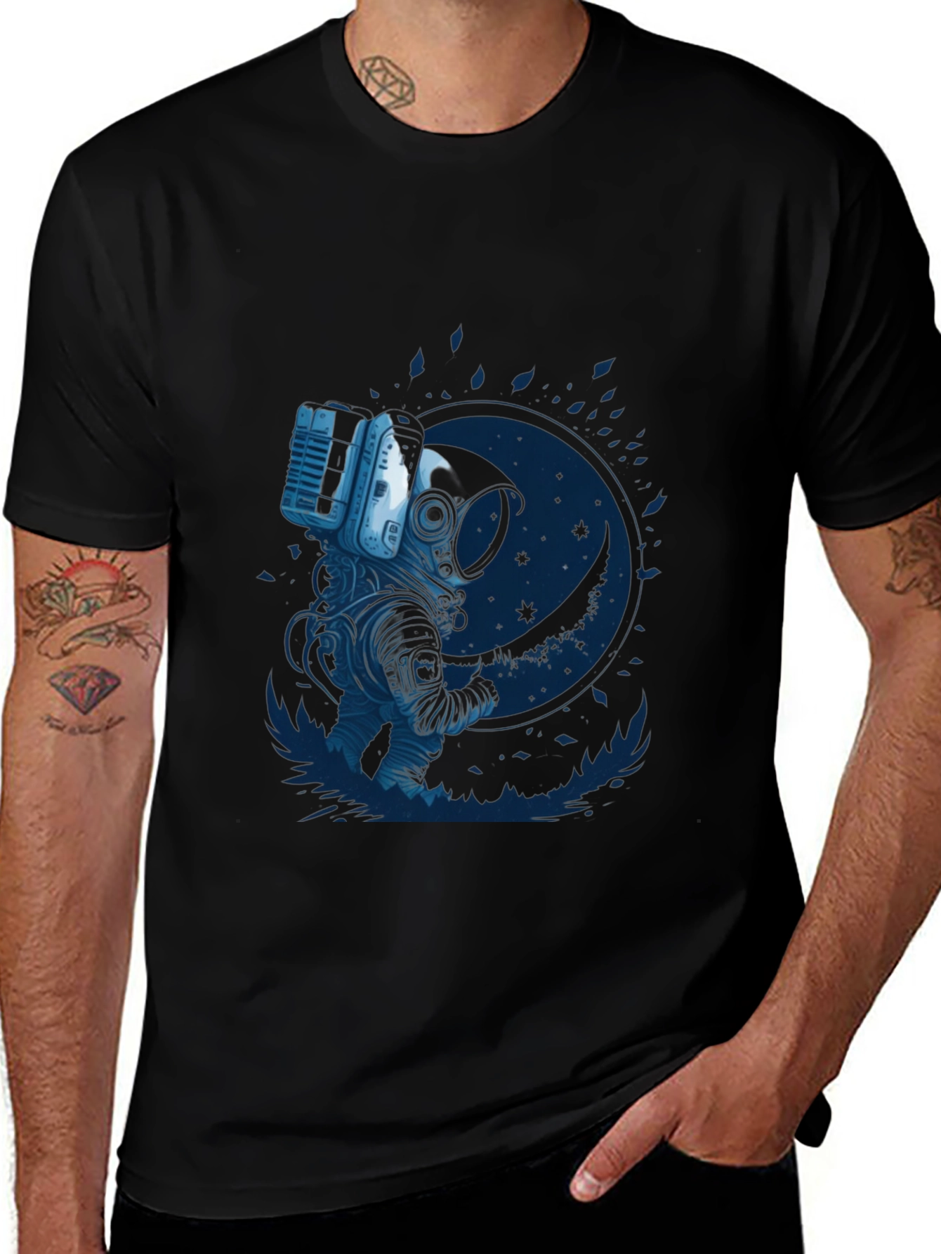 Astronaut Moon Graphic T-Shirt - Black