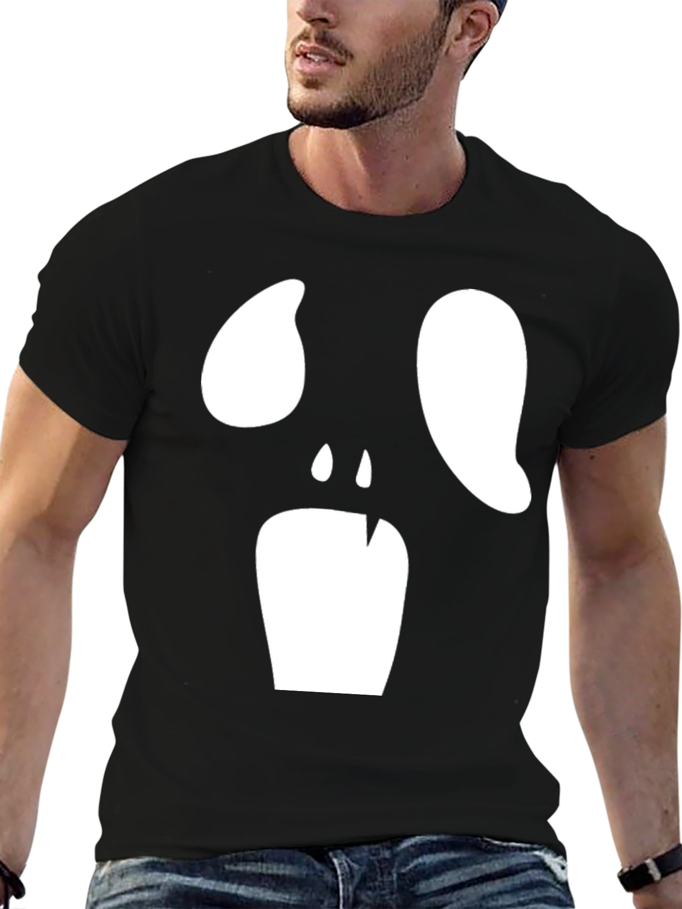 Spooky Face Graphic Tee - Black Halloween Shirt