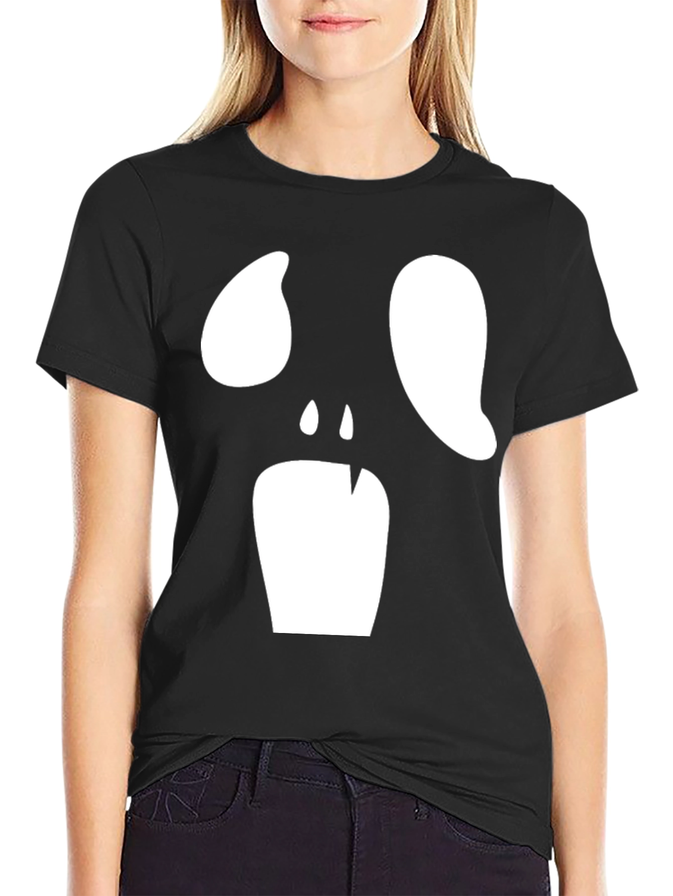 Spooky Face Graphic Tee - Black Halloween Shirt