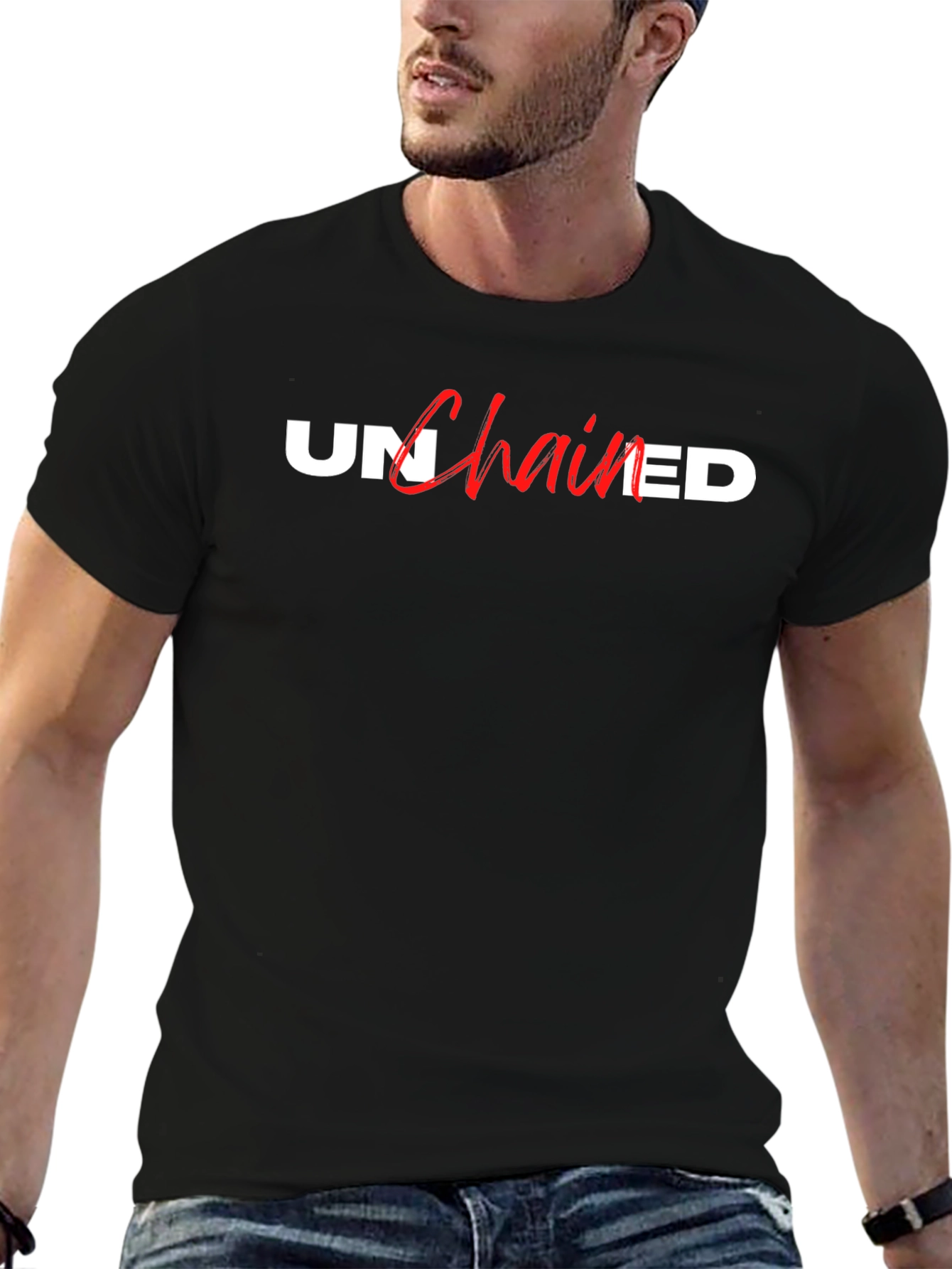 Unchained Black Graphic Tee - Stylish Statement Shirt