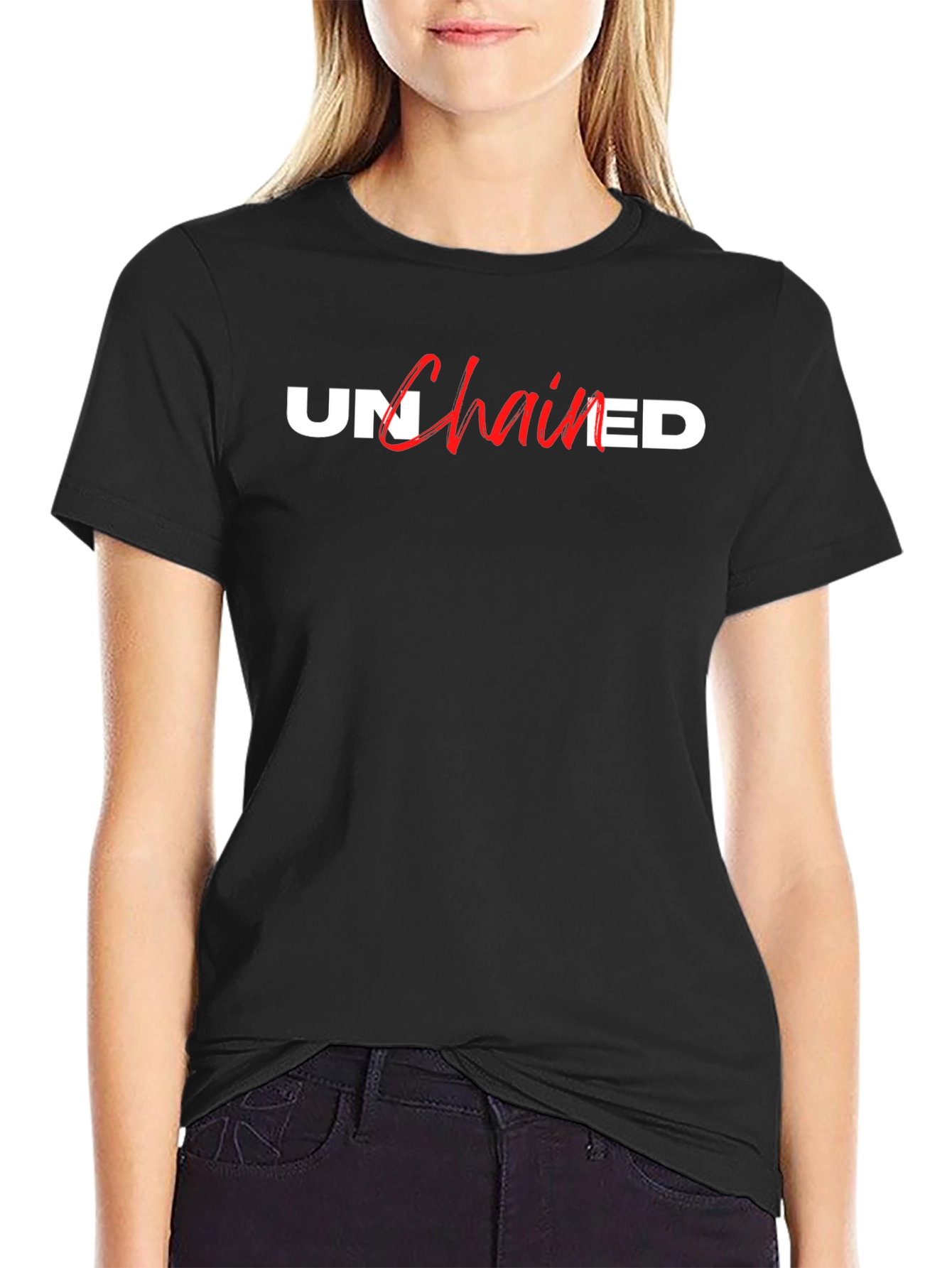 Unchained Black Graphic Tee - Stylish Statement Shirt