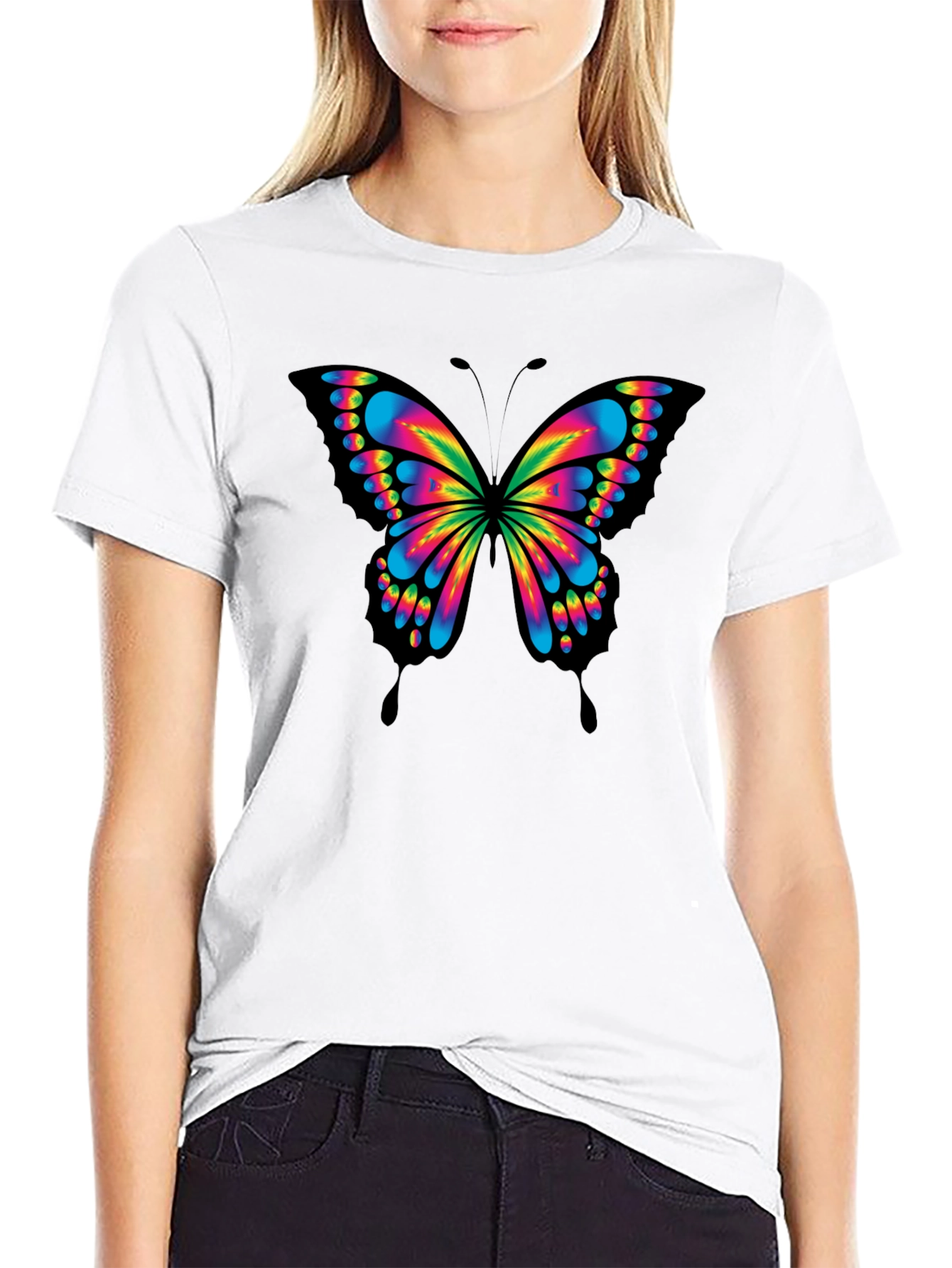 Vibrant Butterfly Graphic T-Shirt - Mens Black Tee