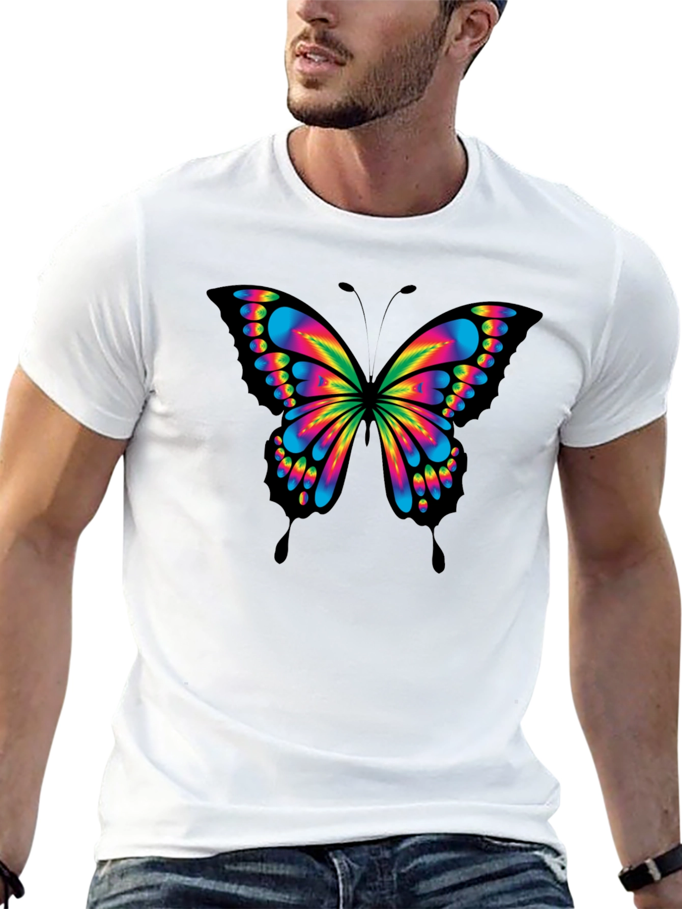 Vibrant Butterfly Graphic T-Shirt - Mens Black Tee