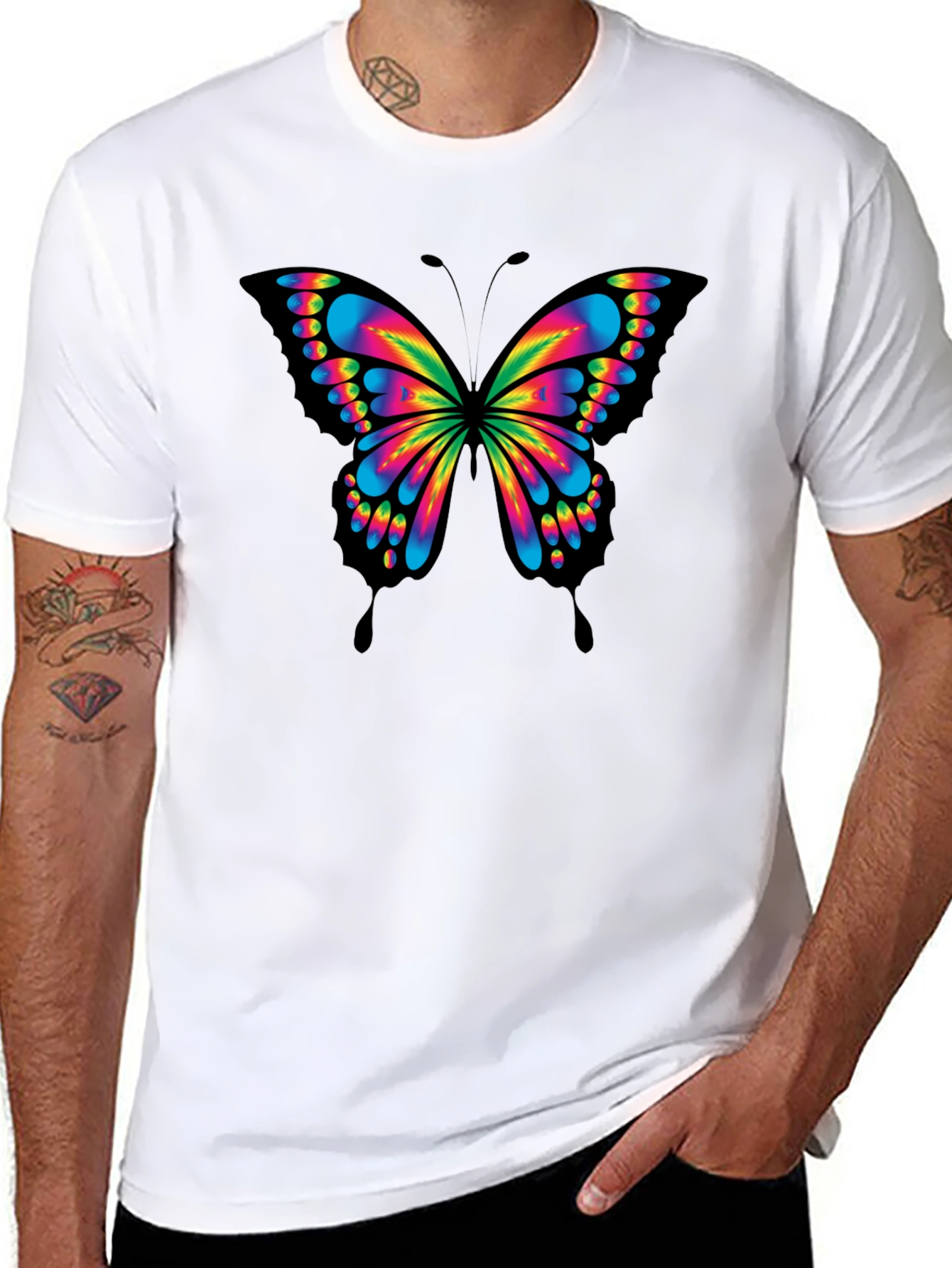 Vibrant Butterfly Graphic T-Shirt - Mens Black Tee