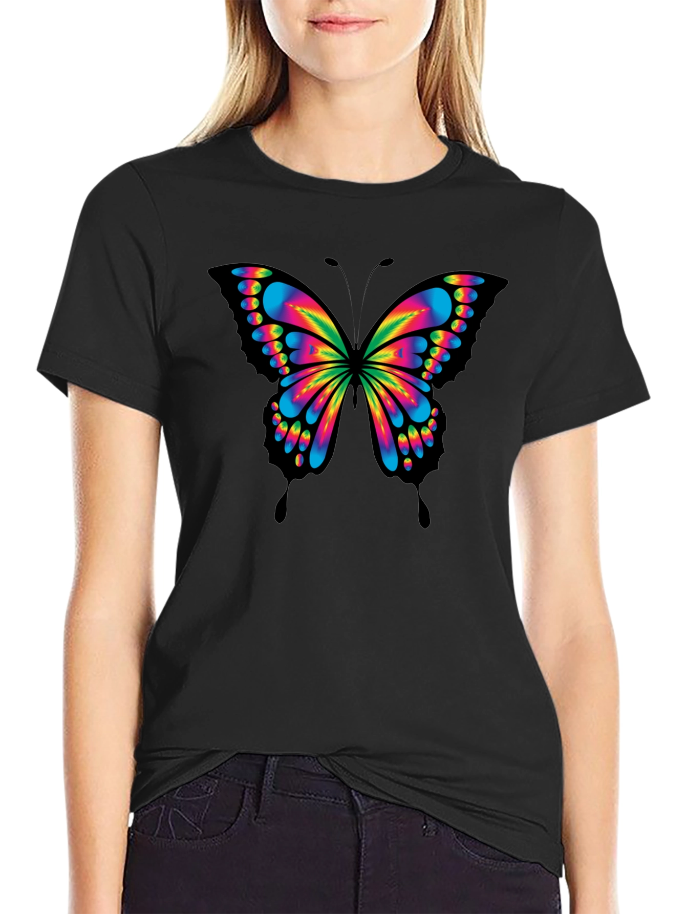 Vibrant Butterfly Graphic T-Shirt - Mens Black Tee