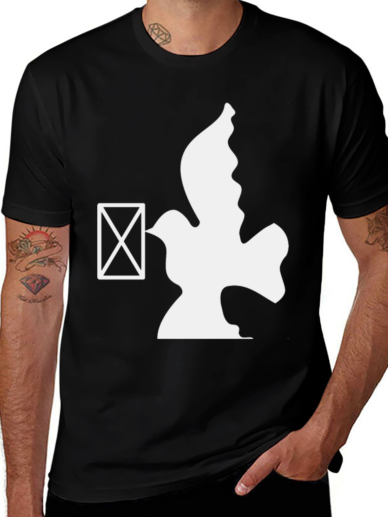 Dove & Envelope Graphic Tee - Mens Black T-Shirt
