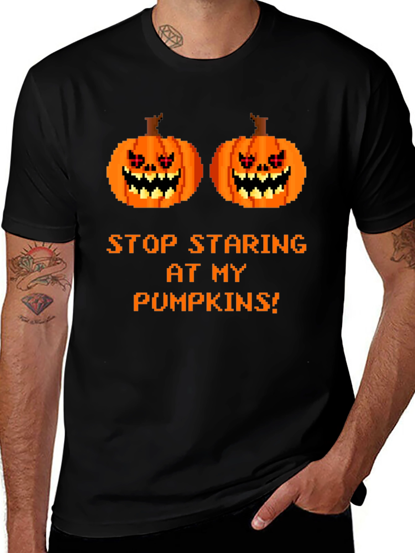 Funny Halloween T-Shirt: Stop Staring At My Pumpkins!
